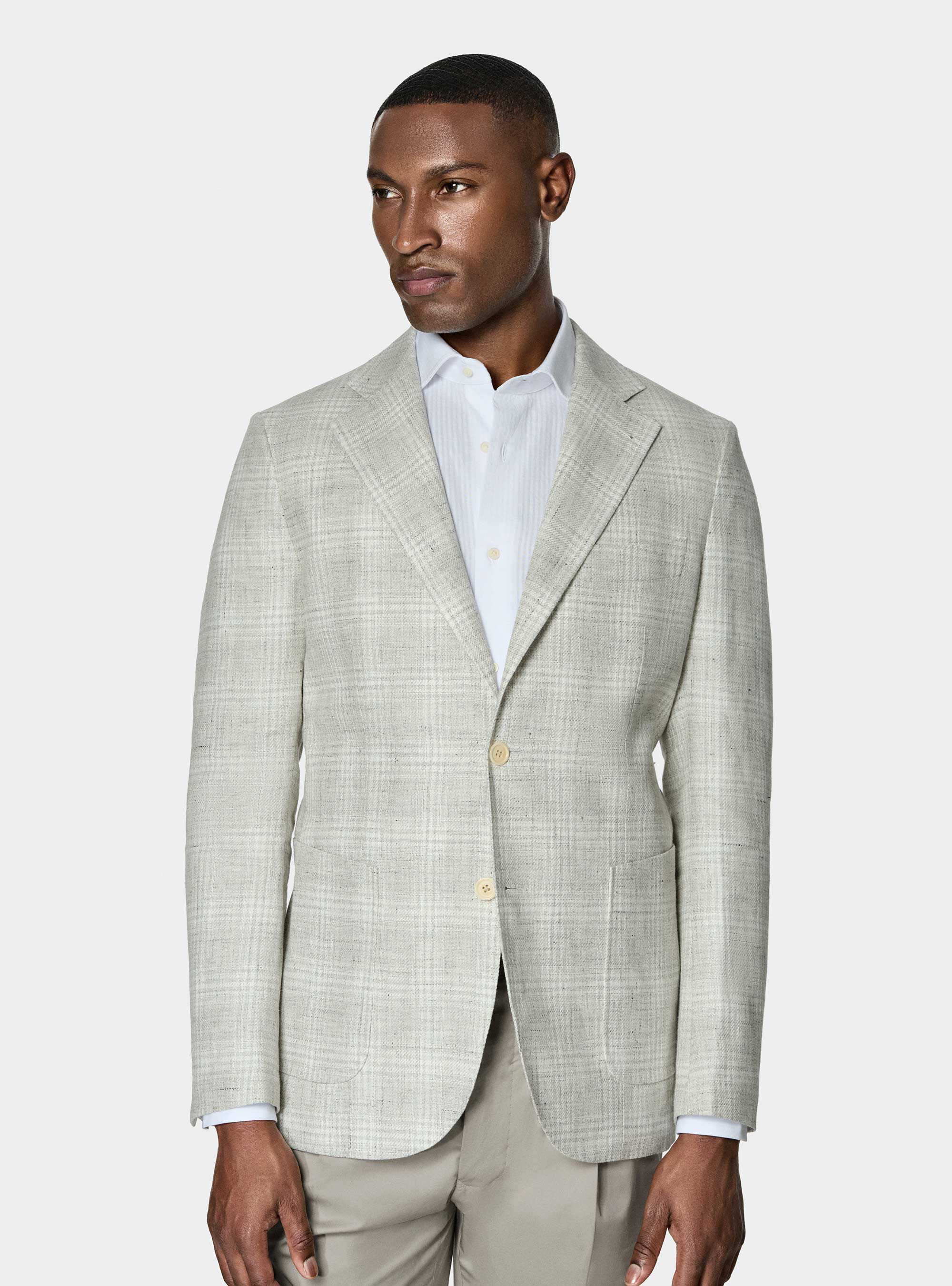 Linen-blend patterned blazer
