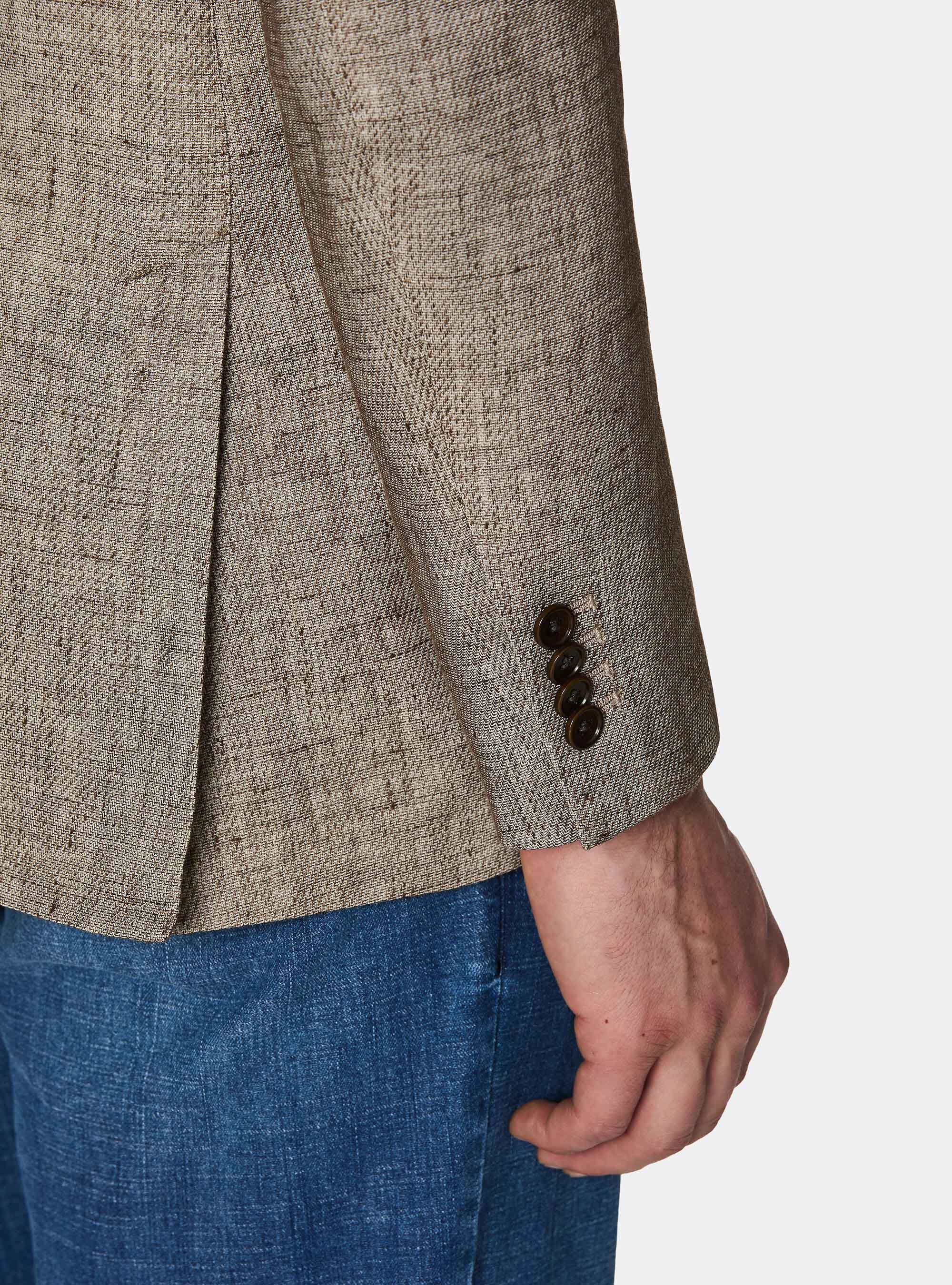 Blazer in cotton and slubbed linen, BROWN