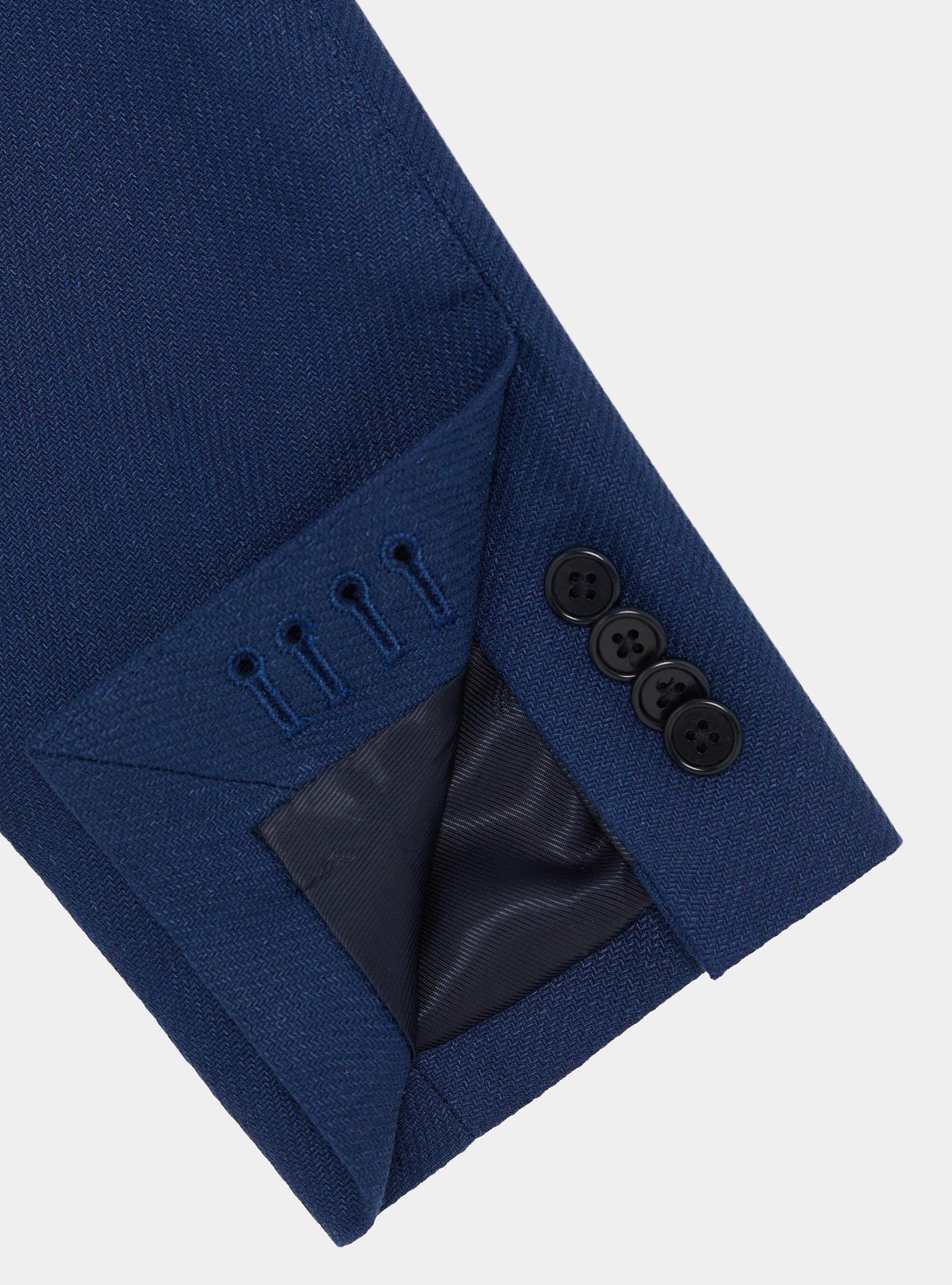 Blazer in cotton and slubbed linen, NAVY BLUE
