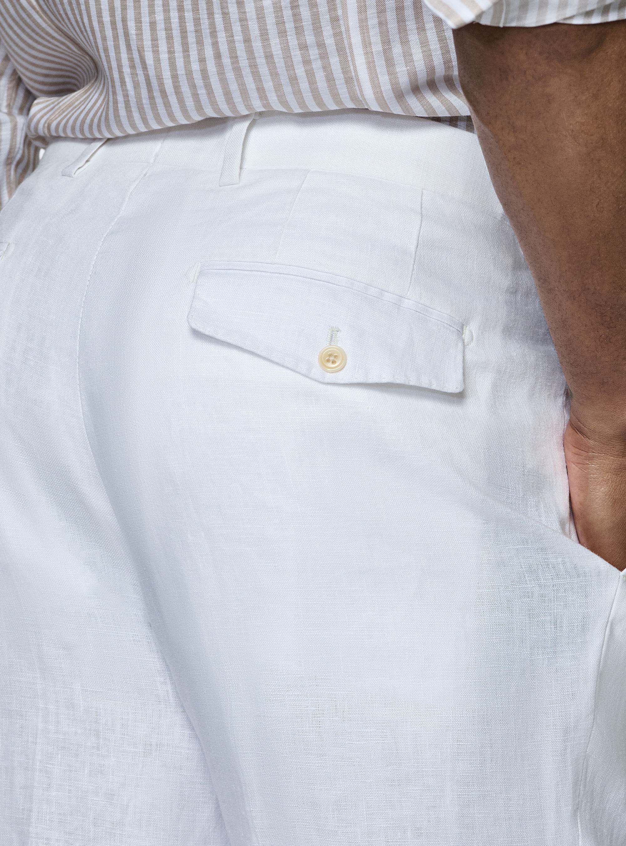 Pure linen double pleat trousers, WHITE