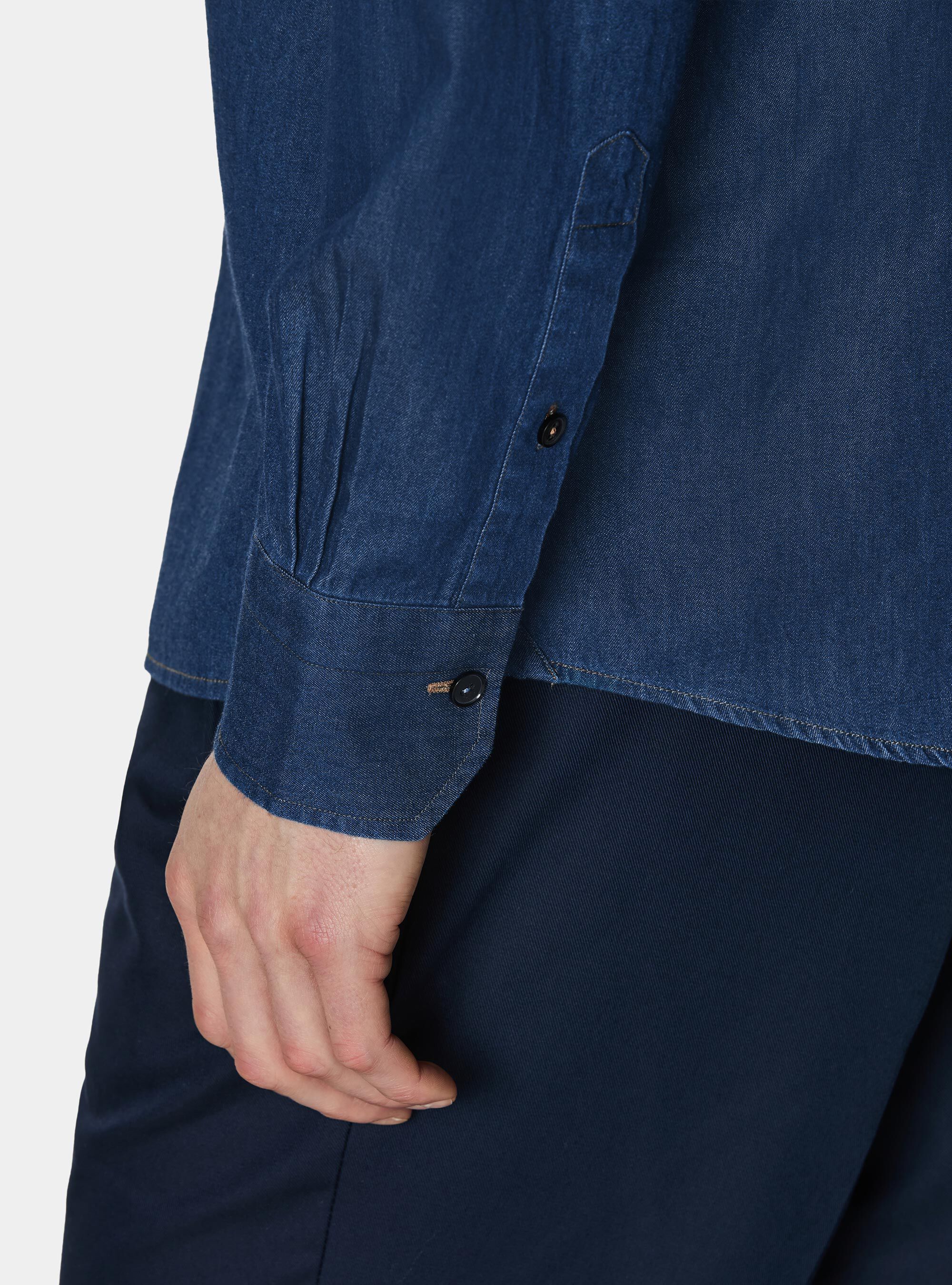 Chemise en denim de coton chambray, BLEU MARINE