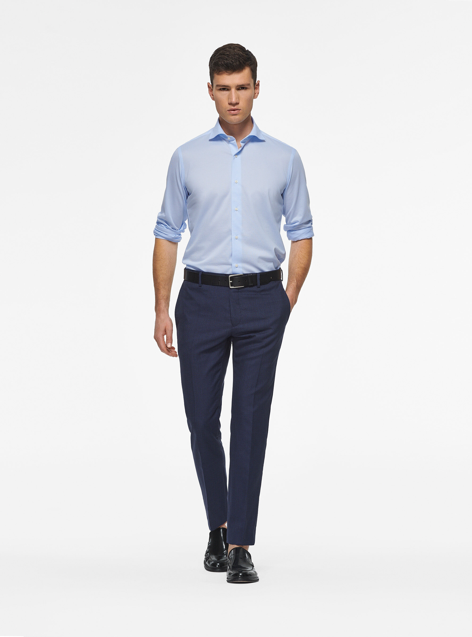 Houndstooth wool trousers, NAVY BLUE