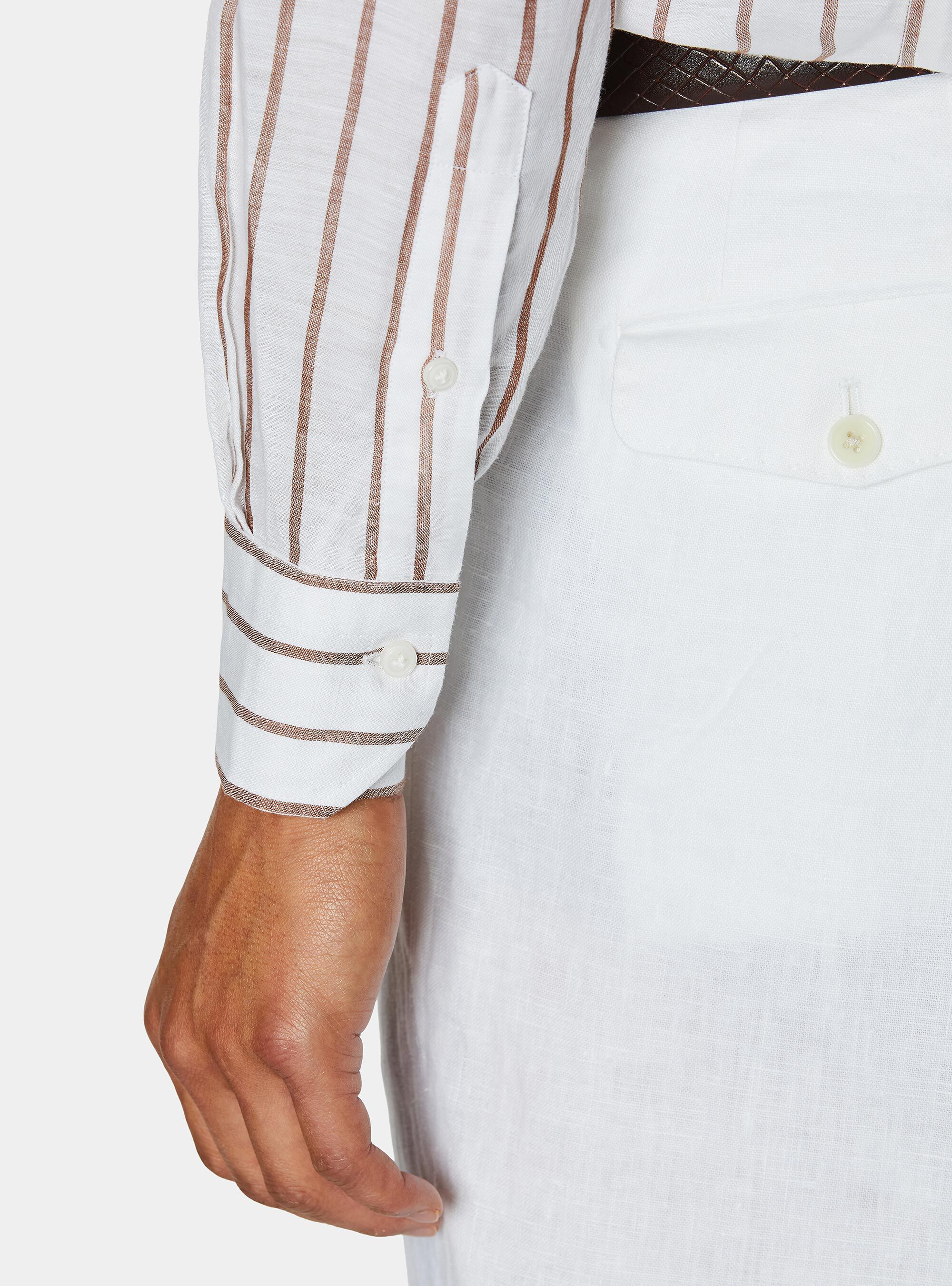 Linen blend striped shirt, BROWN