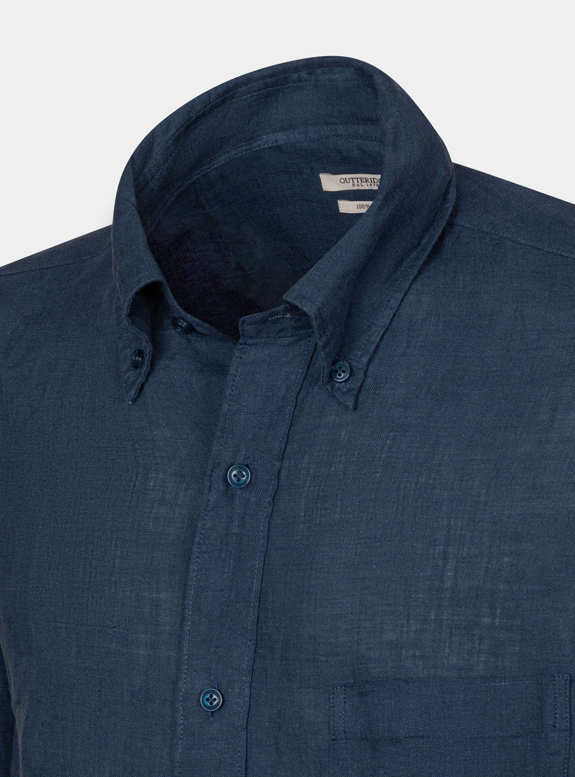 Button-down collar shirt in pure linen, NAVY BLUE