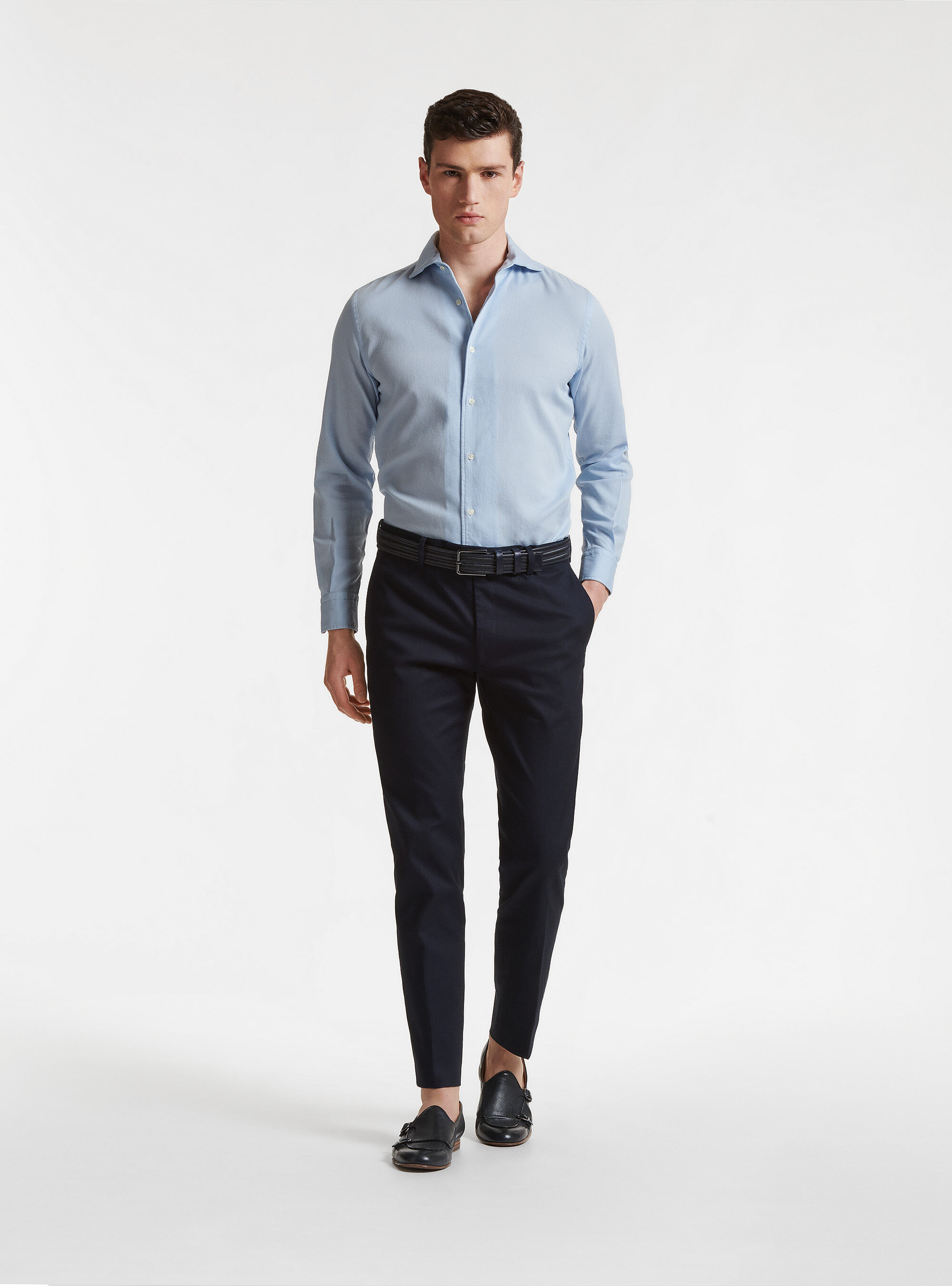 Semi-French collar shirt in garment dyed cotton