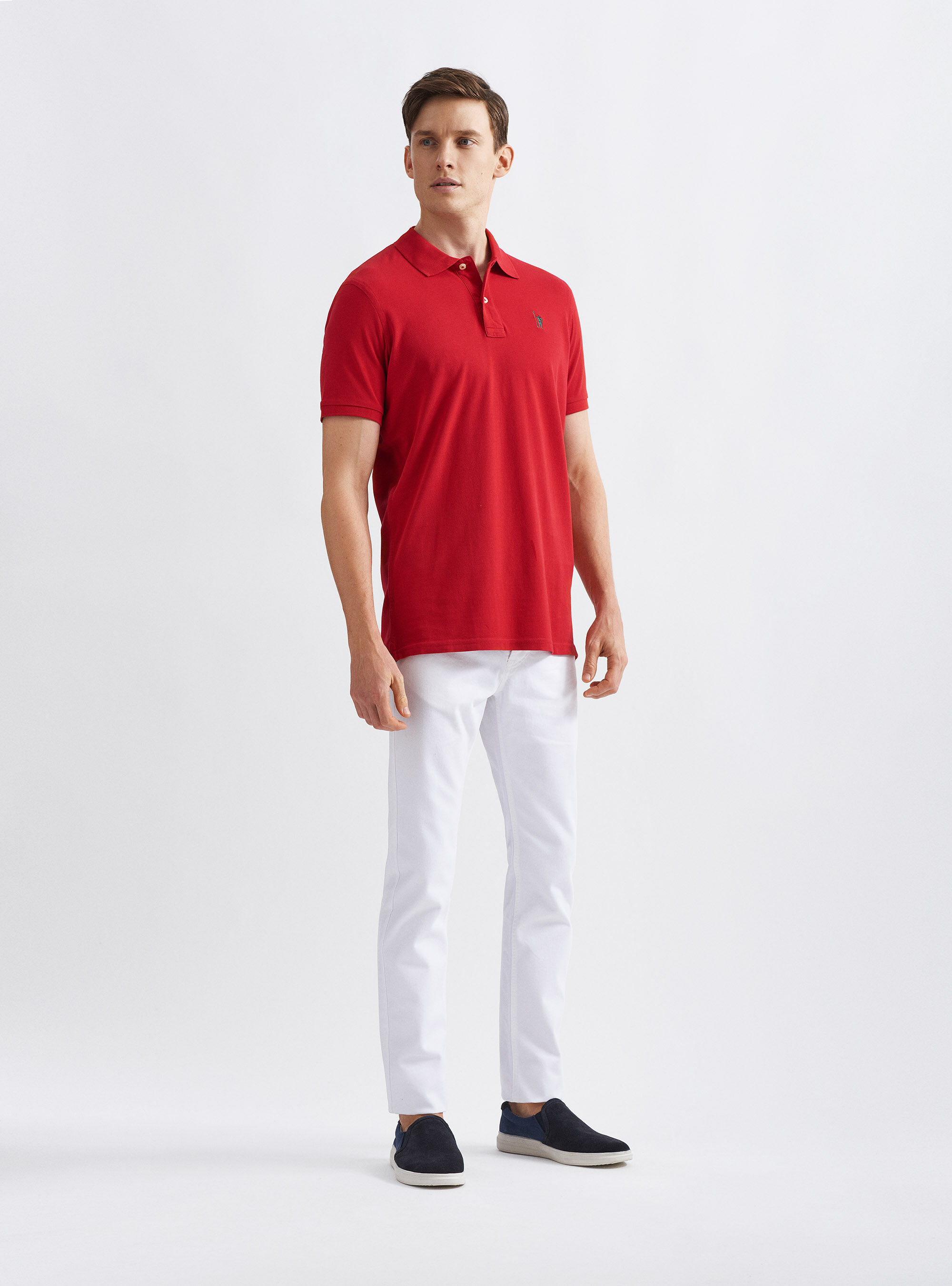 Klassisches Baumwoll-Piqu&eacute;-Polo mit Stickerei, ROSSO 0349C