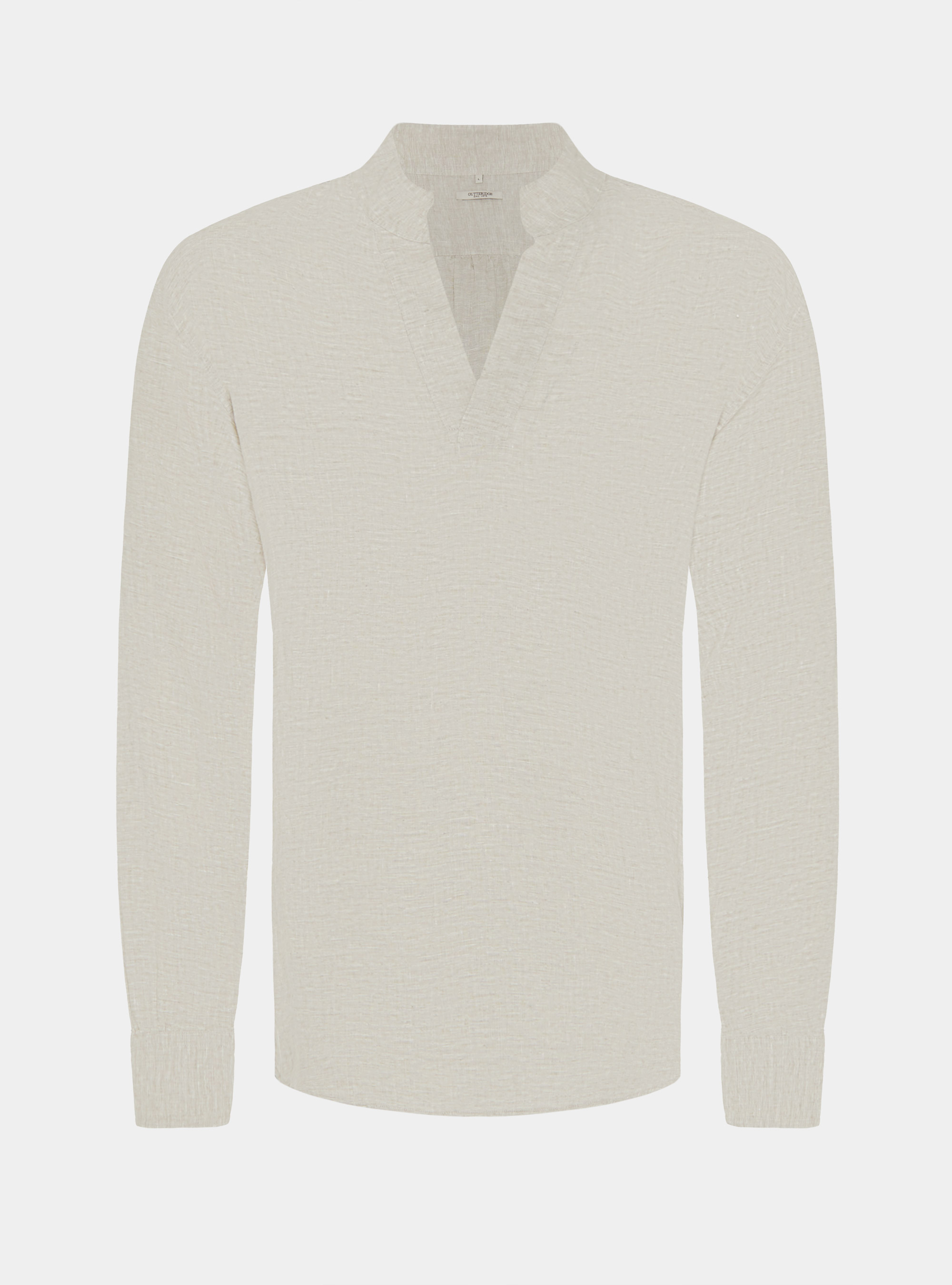 Camicia coreana in puro lino, ECRU MELANGE 0562C