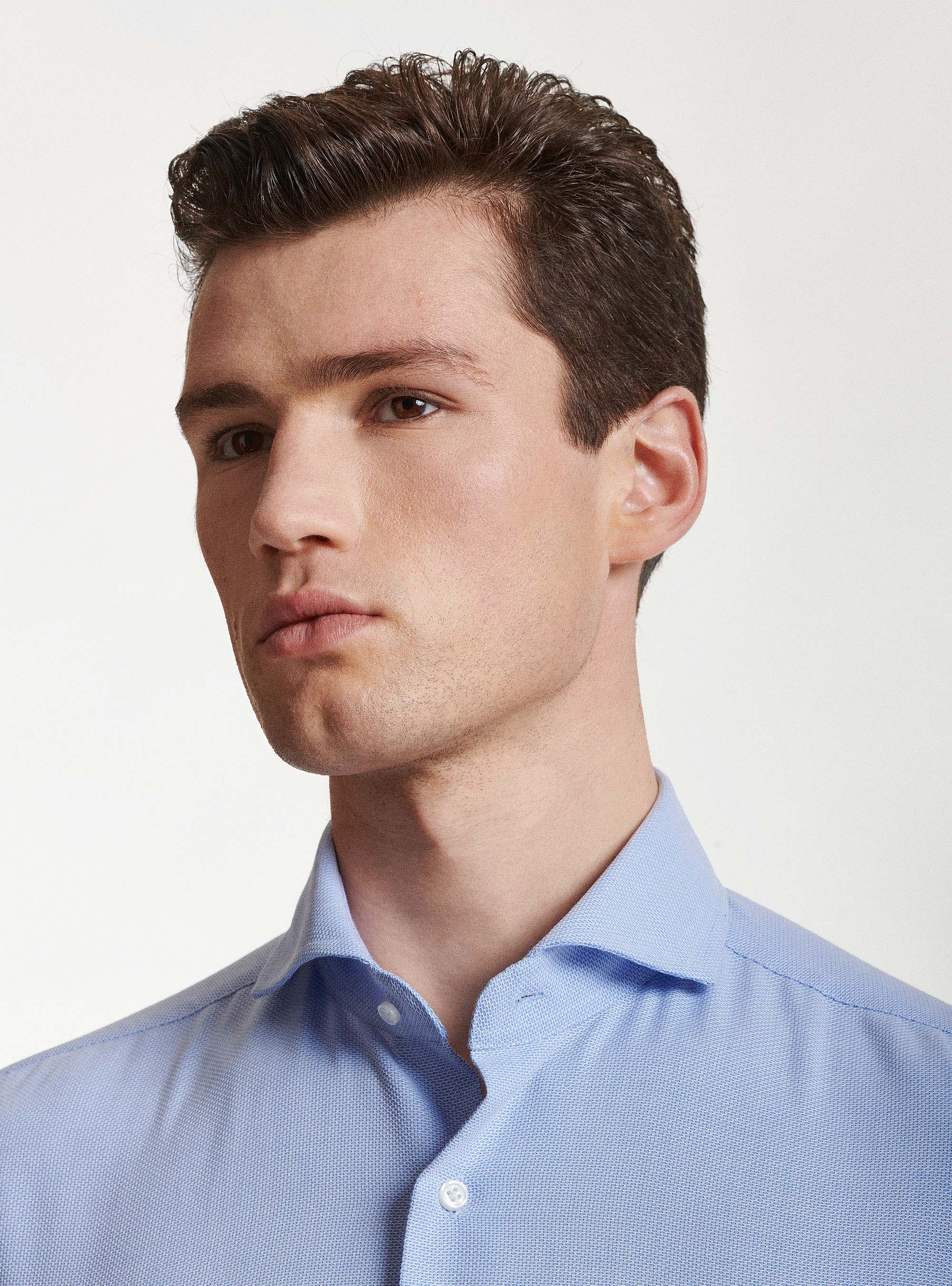 Camicia collo francese in cotone operato, AZZURRO