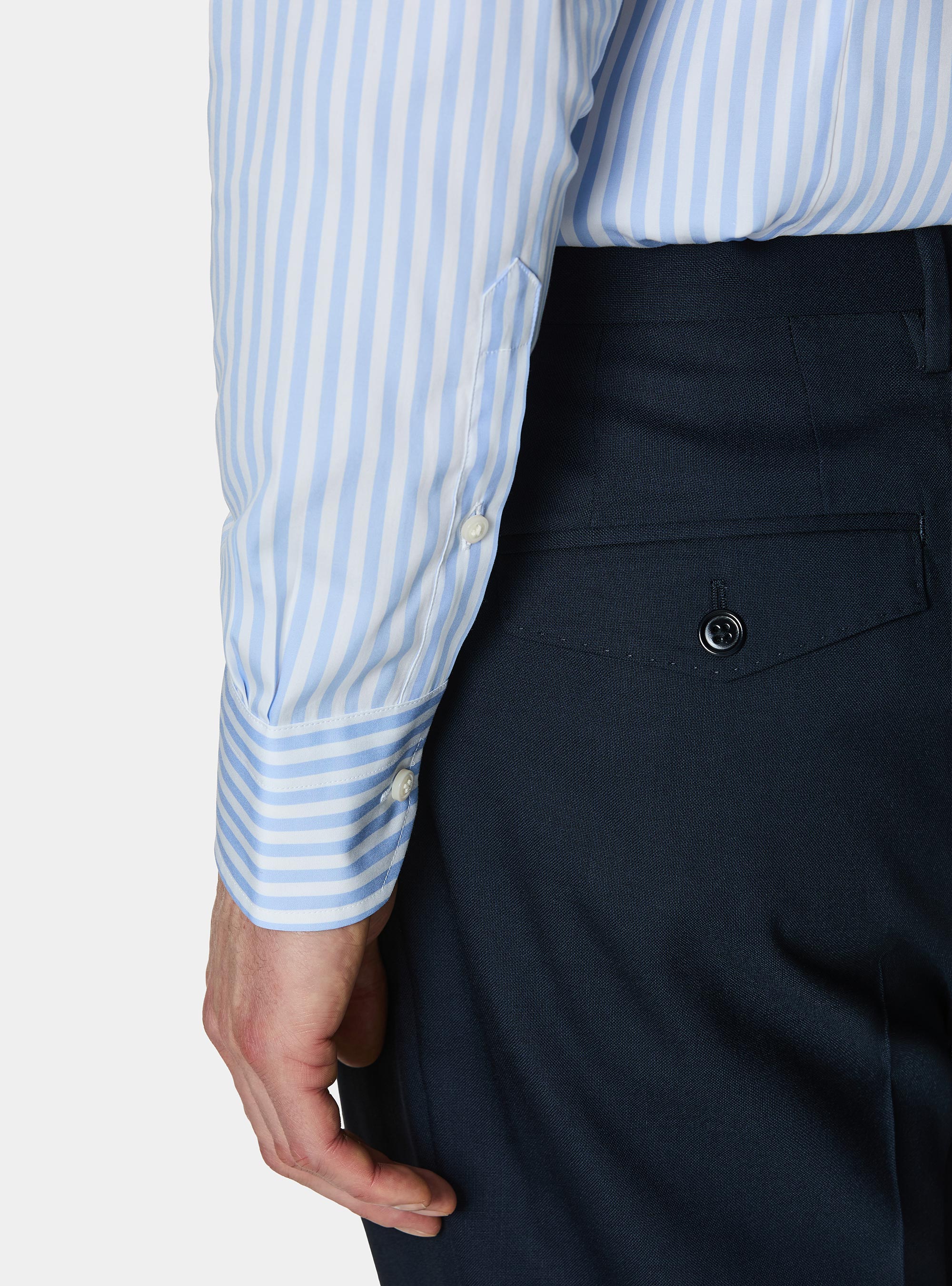 Wide-striped cotton poplin shirt, LIGHT BLUE