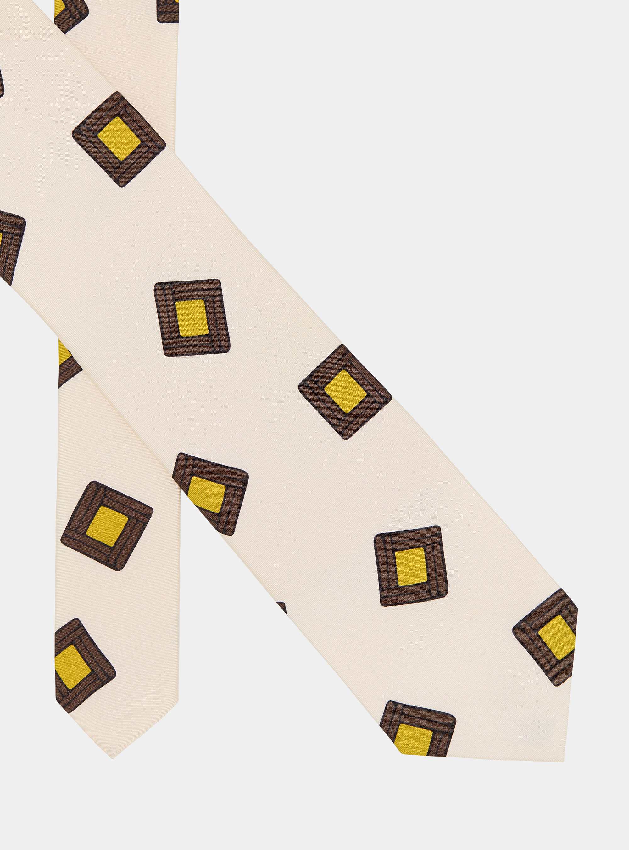 Silk twill tie with geometric print, OFF-WHITE