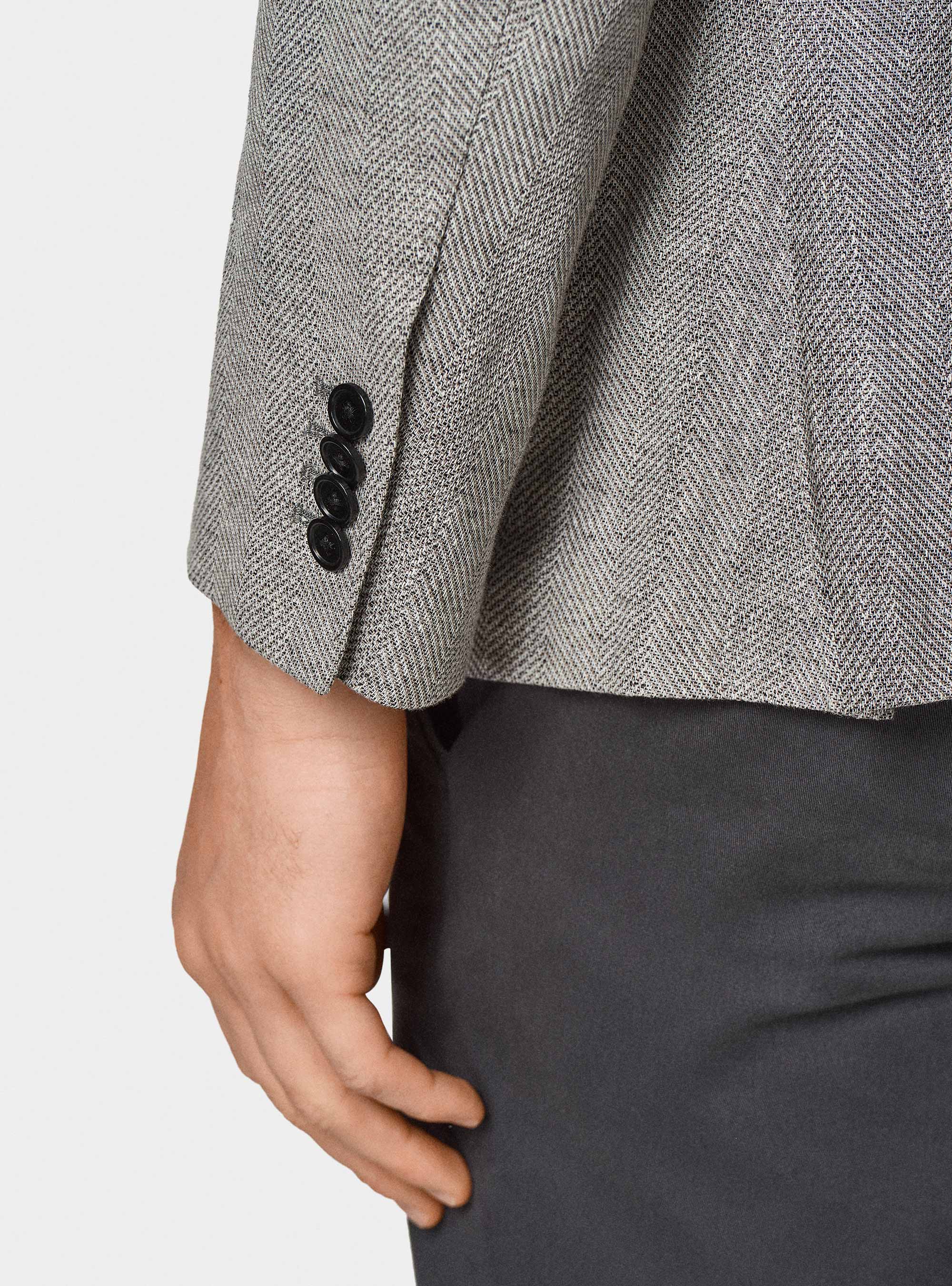 Herringbone blazer in linen and cotton, GREY