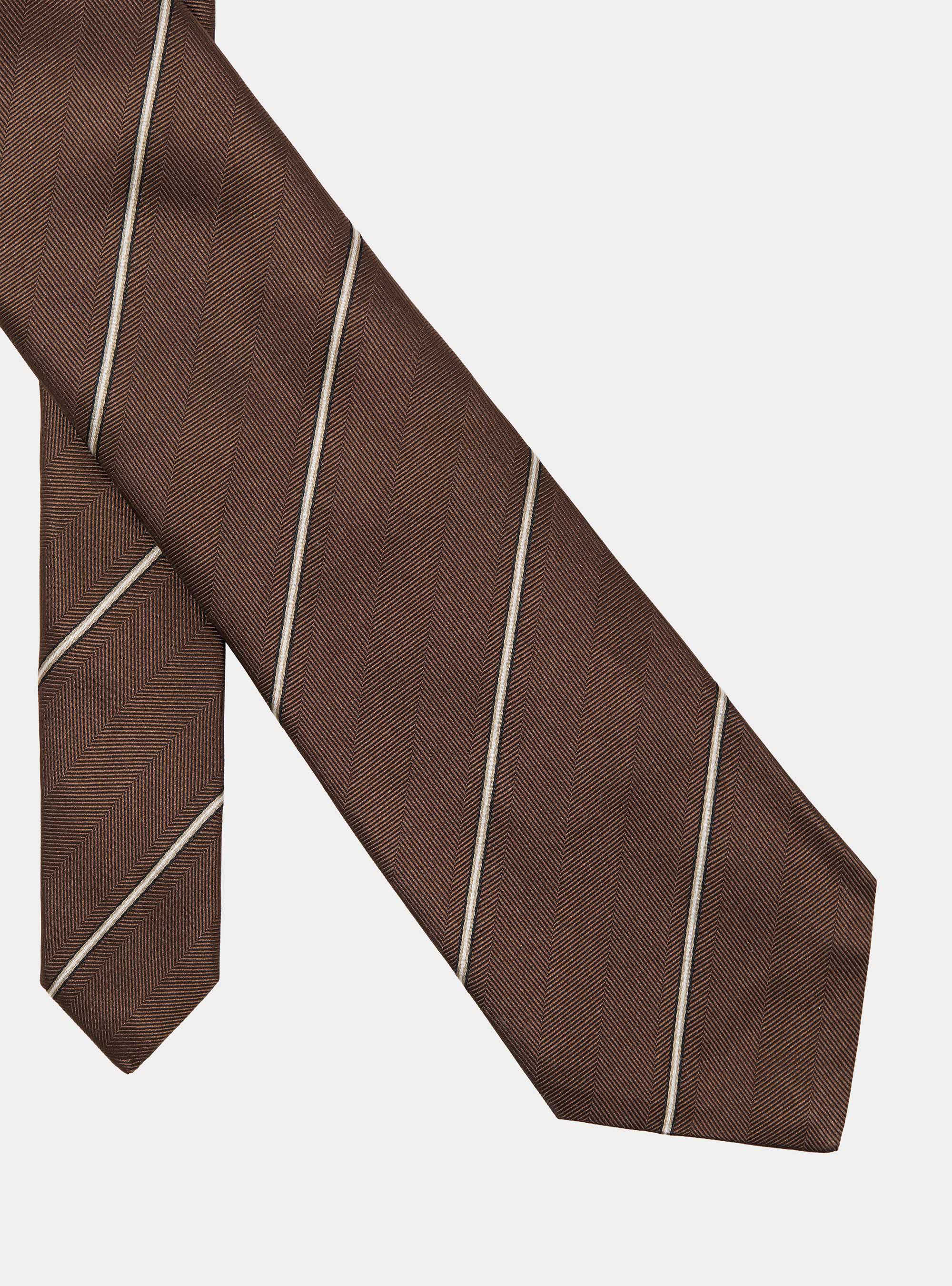 Corbata de seda de rayas finas, MARRON