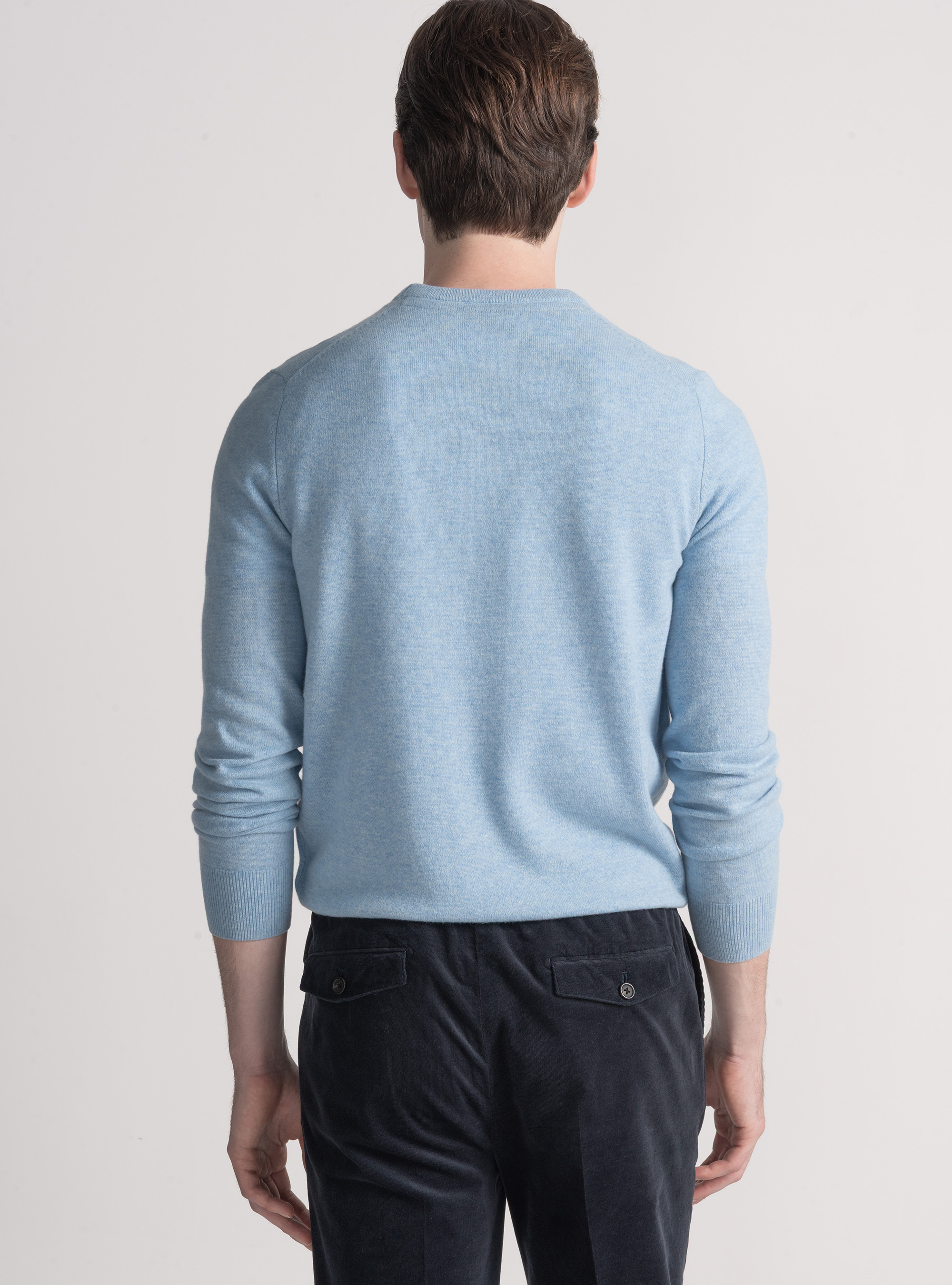Maglia girocollo in lana lambswool e cashmere, AZZURRO POLVERE 0283C