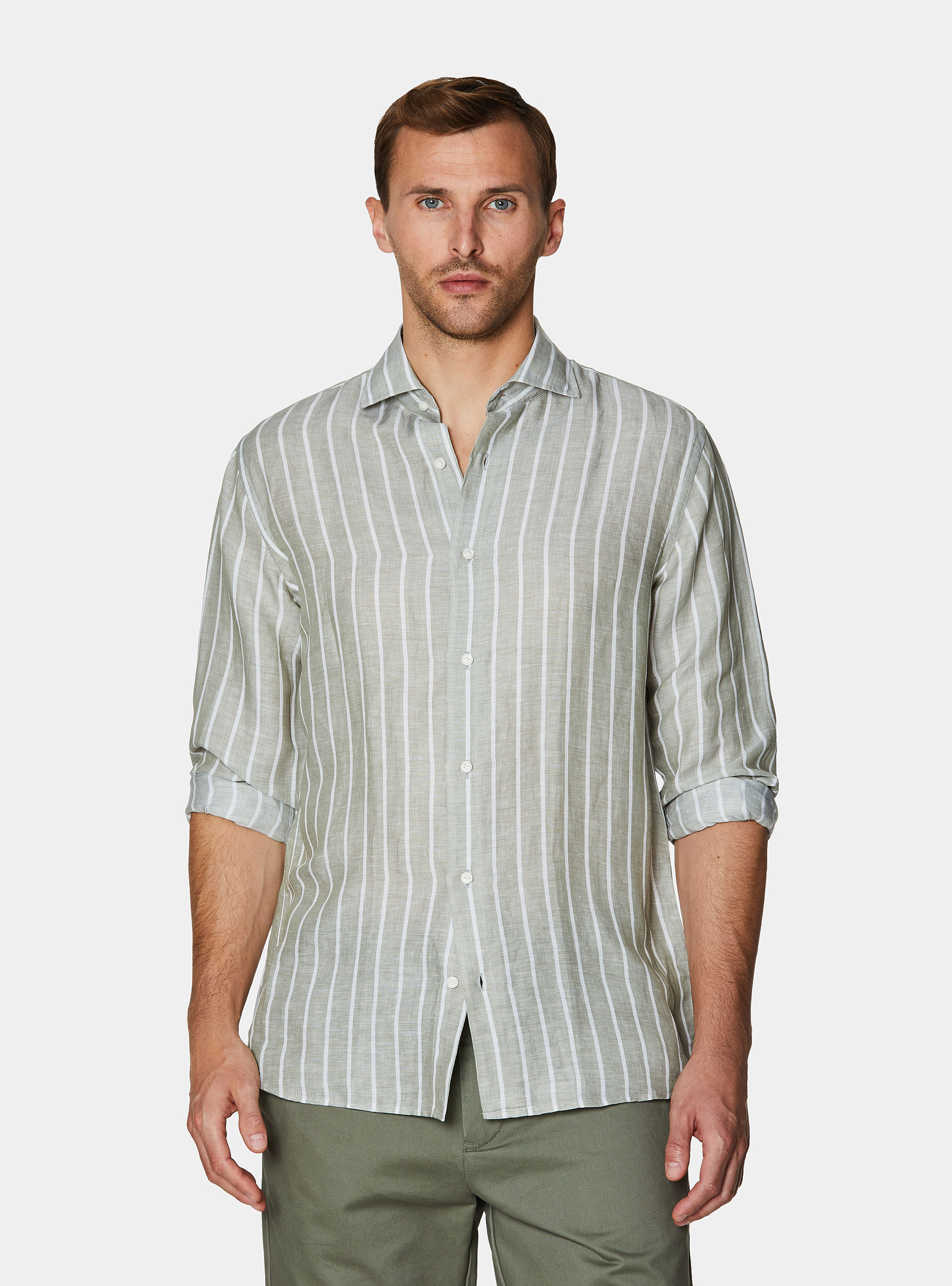 Linen blend striped shirt, SALVIA 0602C