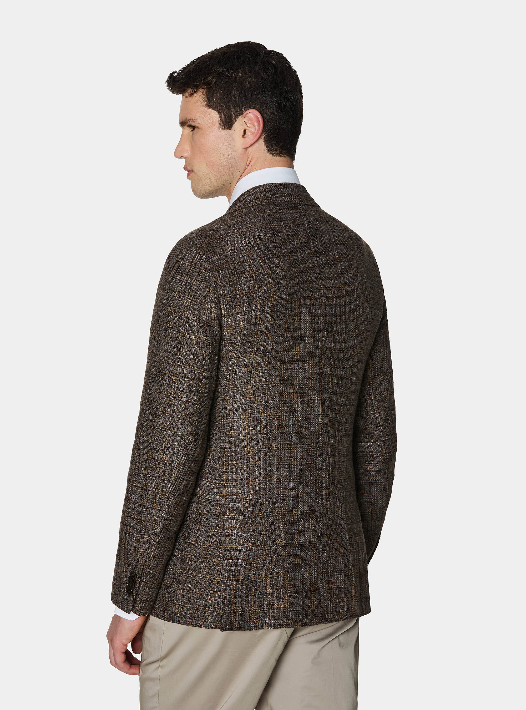 Patterned blazer in linen and wool, BROWN
