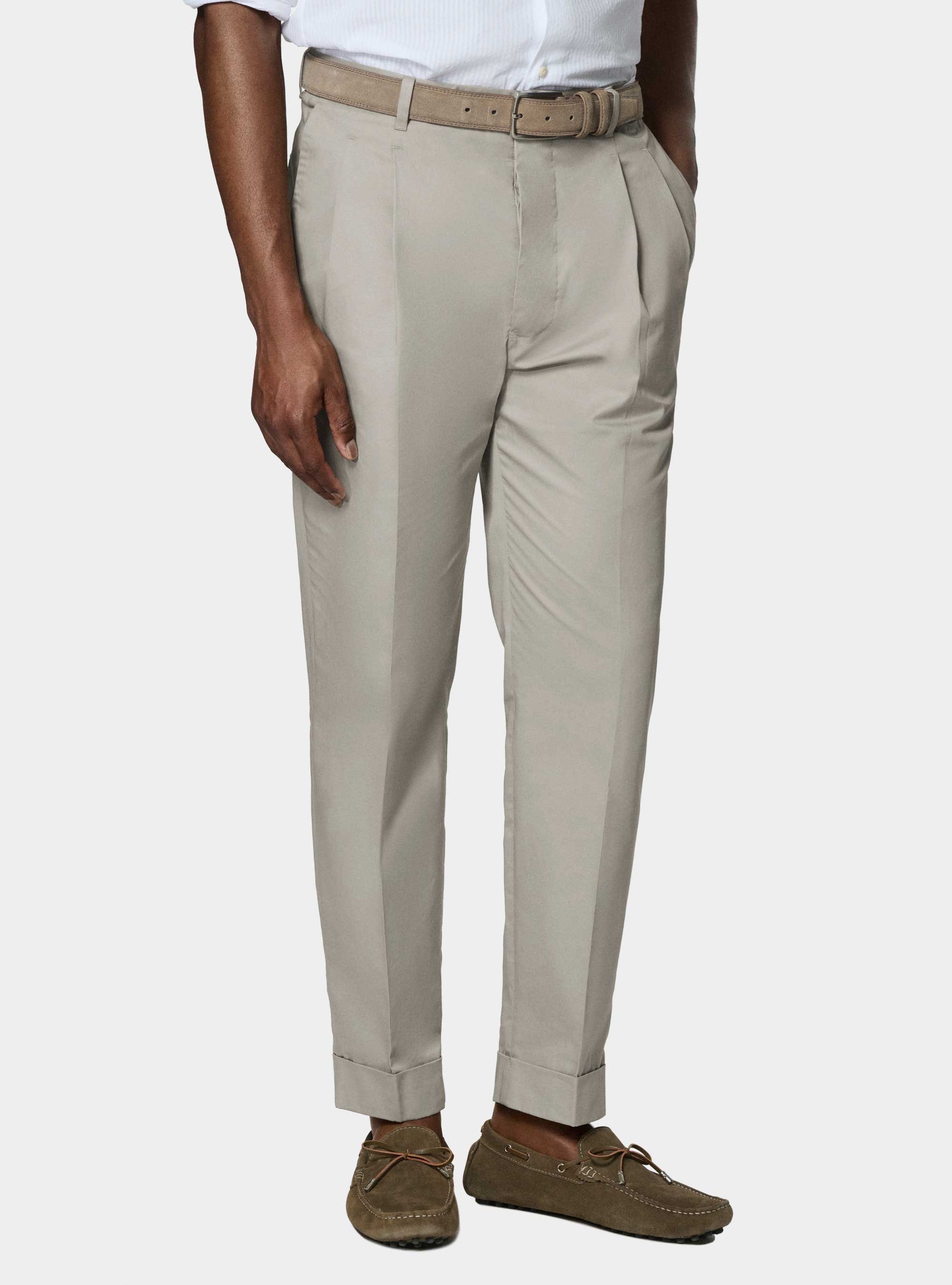 Cotton poplin pleat trousers, ECRU