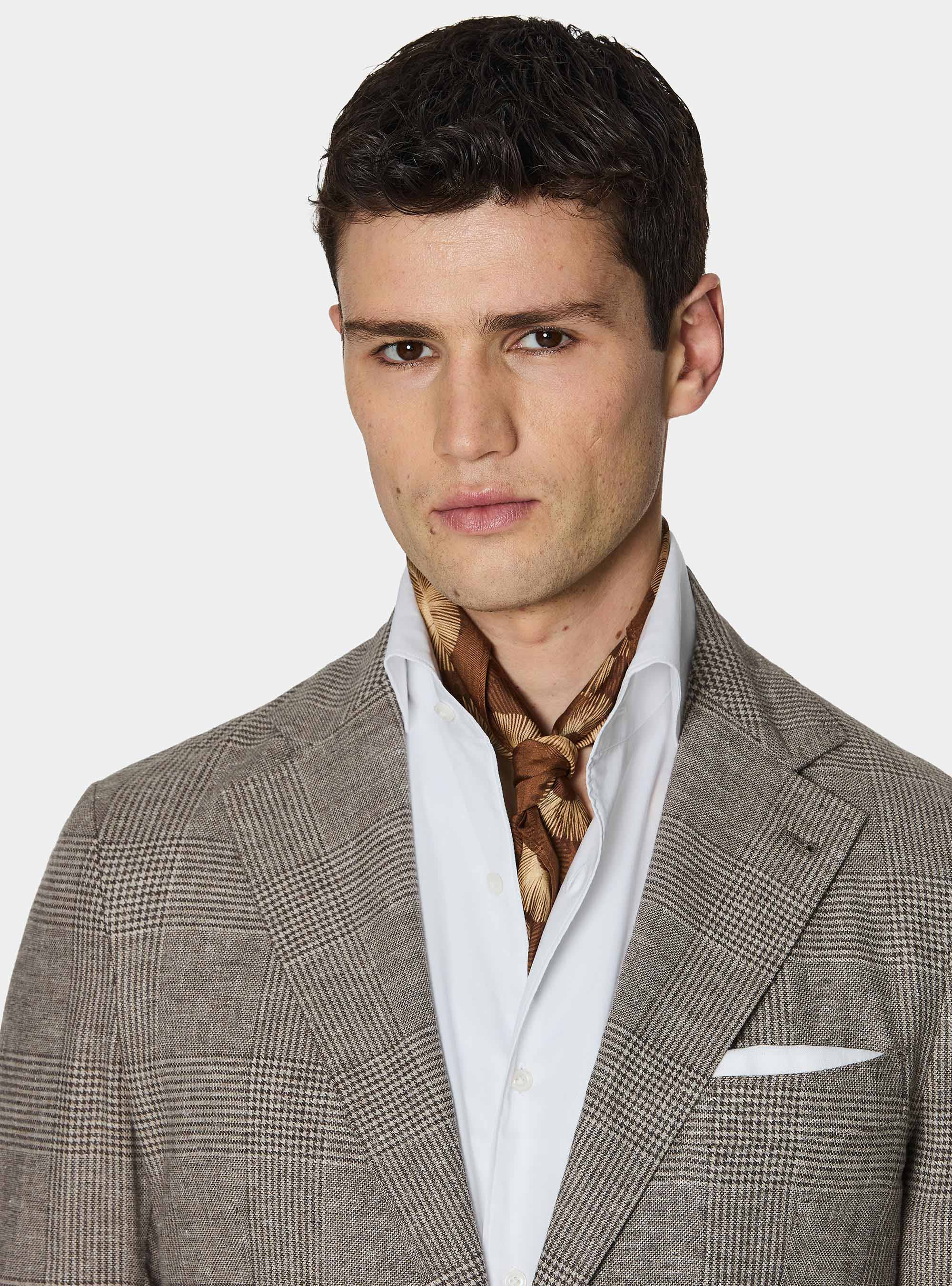 Prince of Wales blazer in linen and cotton, BROWN