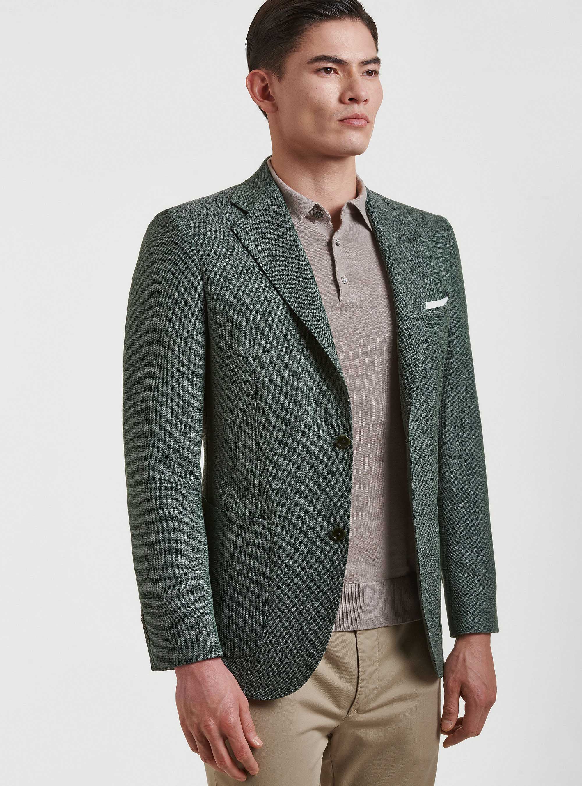 Micro-textured pure wool blazer, GREEN