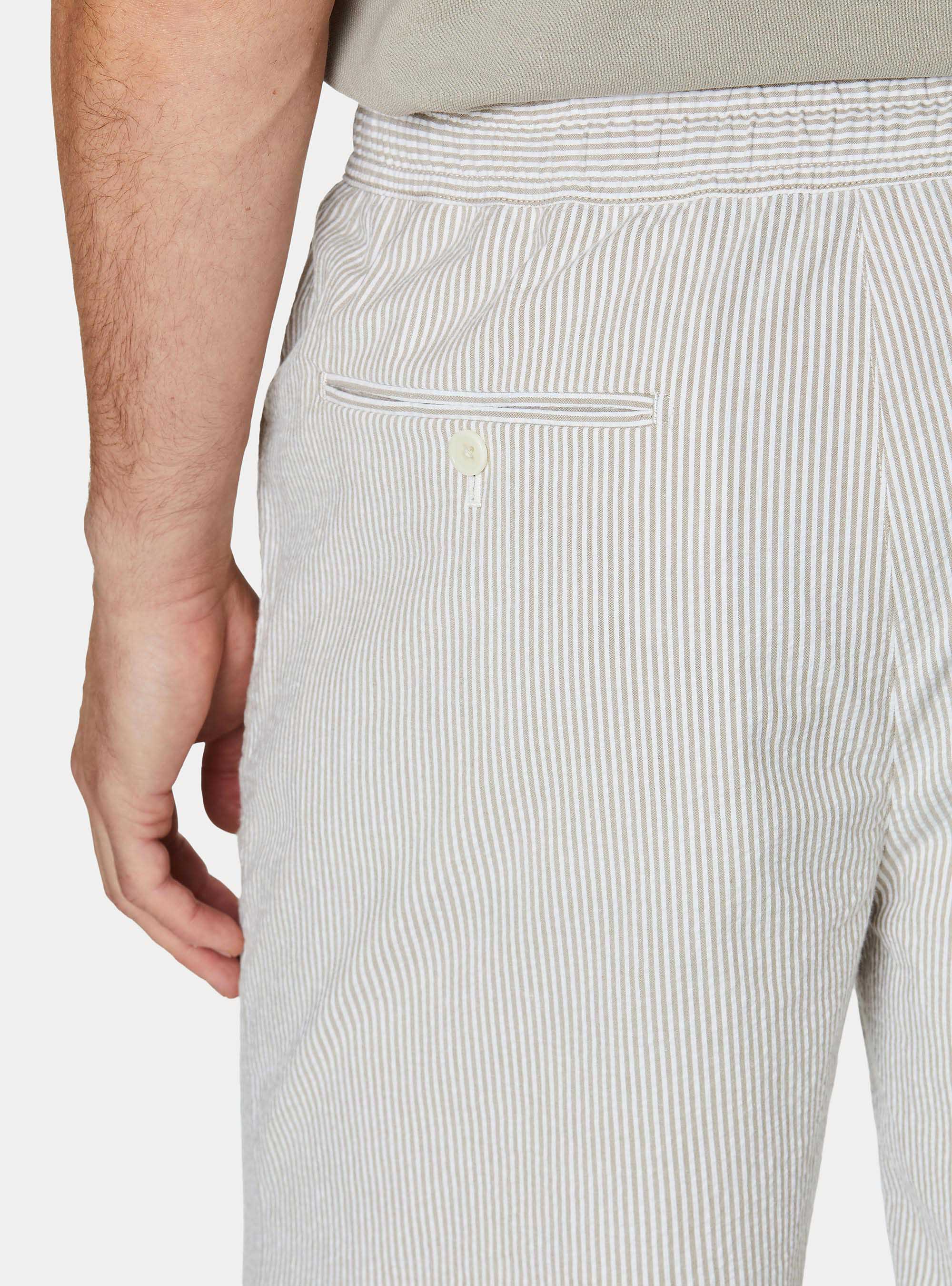 Bermudas de algod&oacute;n el&aacute;stico seersucker con cord&oacute;n, ARENA