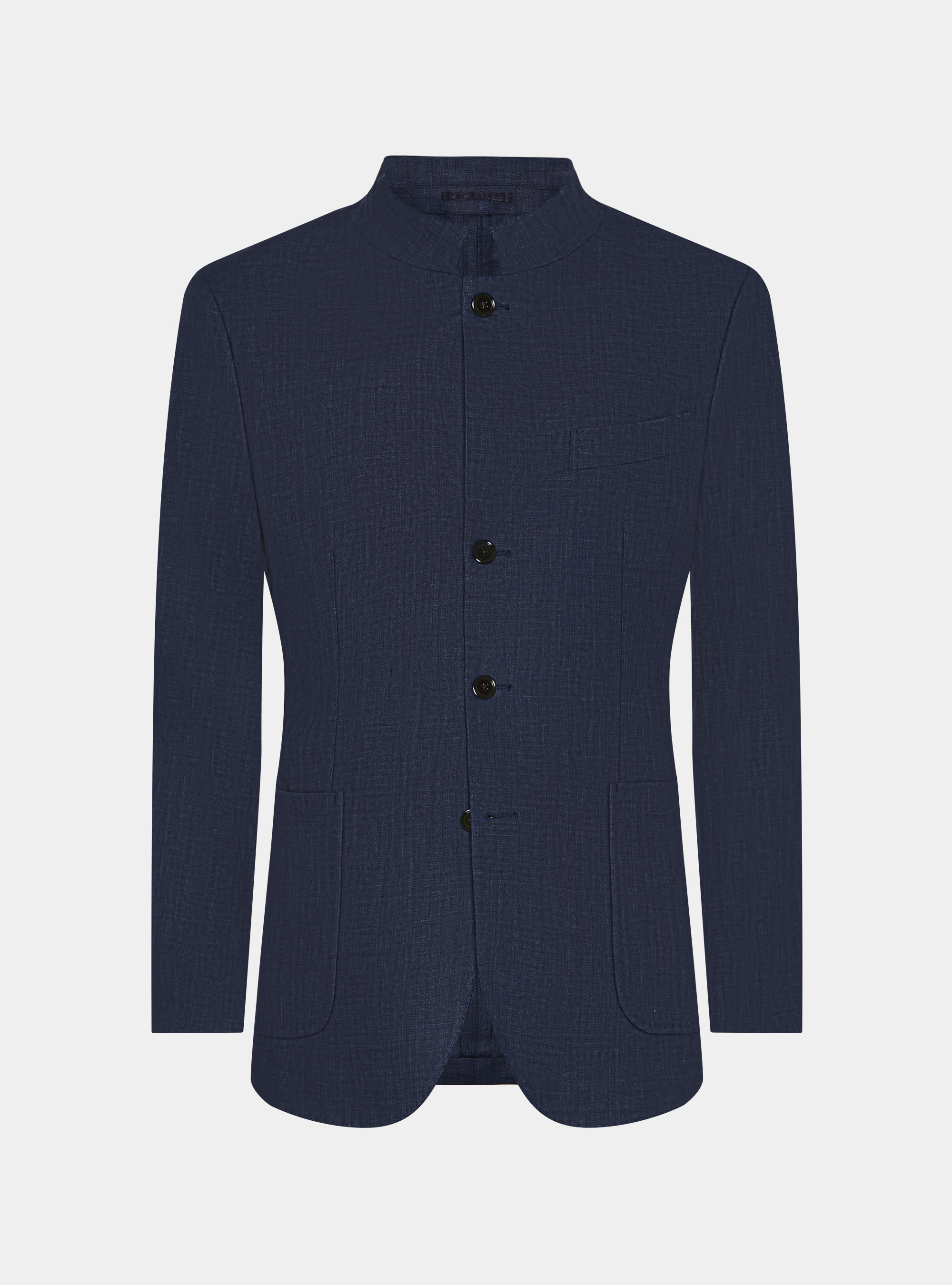 Korean blazer in pure herringbone linen, NAVY BLUE