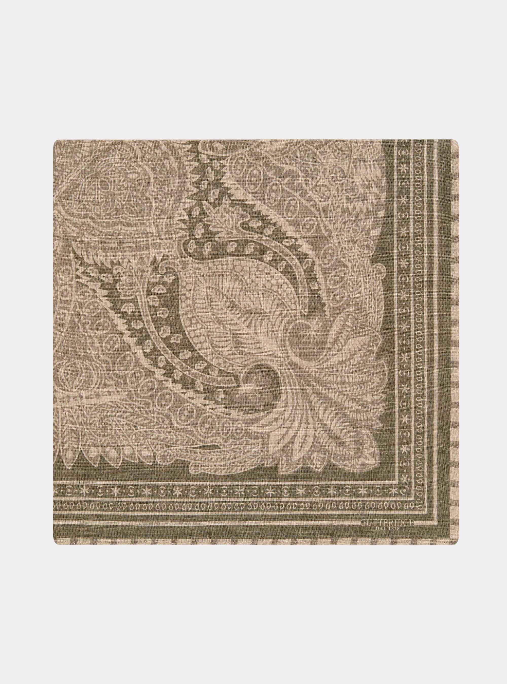 Bandana-style patterned linen foulard, SALVIA 0602C