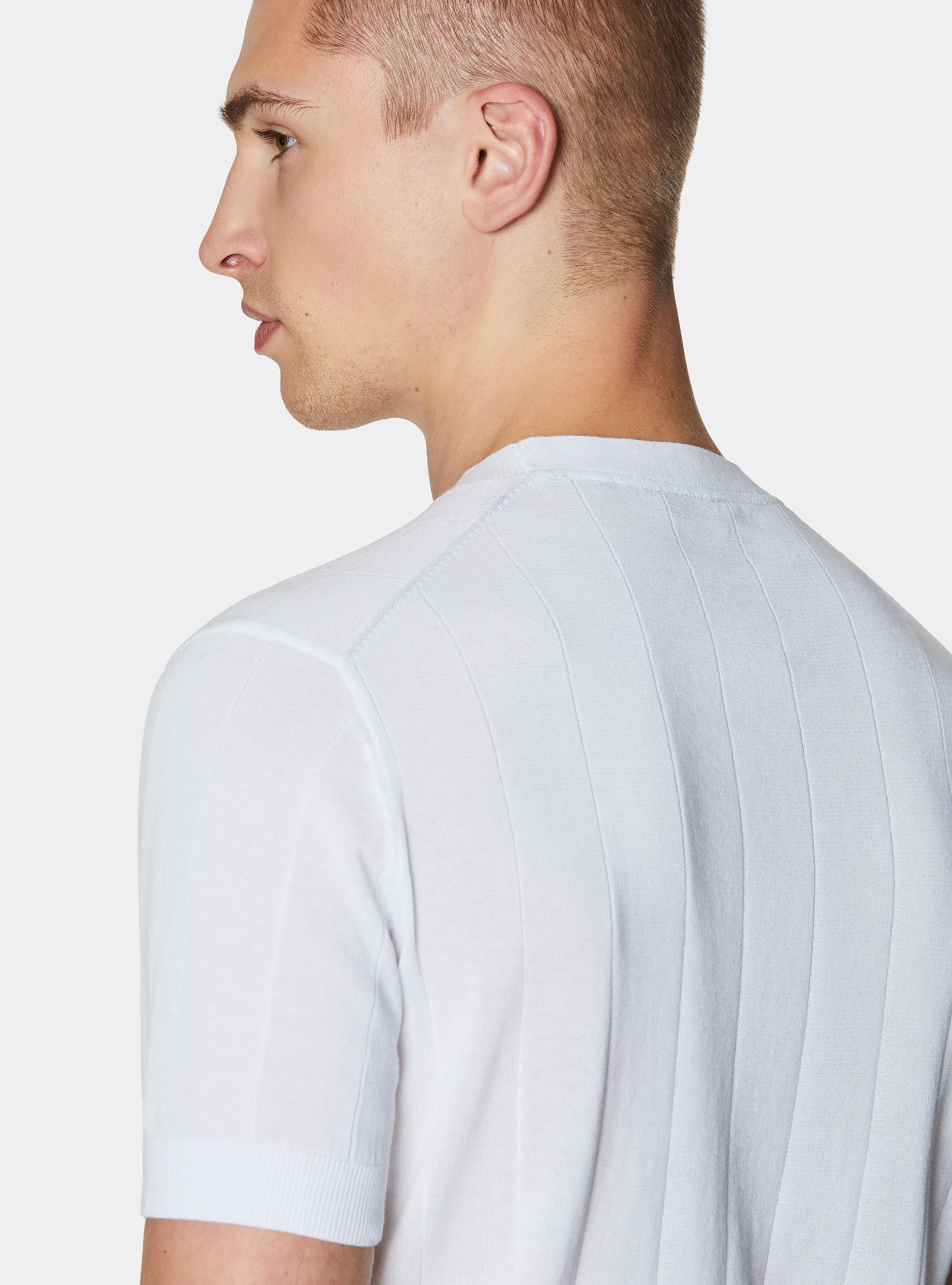Pure cotton flat-ribbed sweater, WHITE