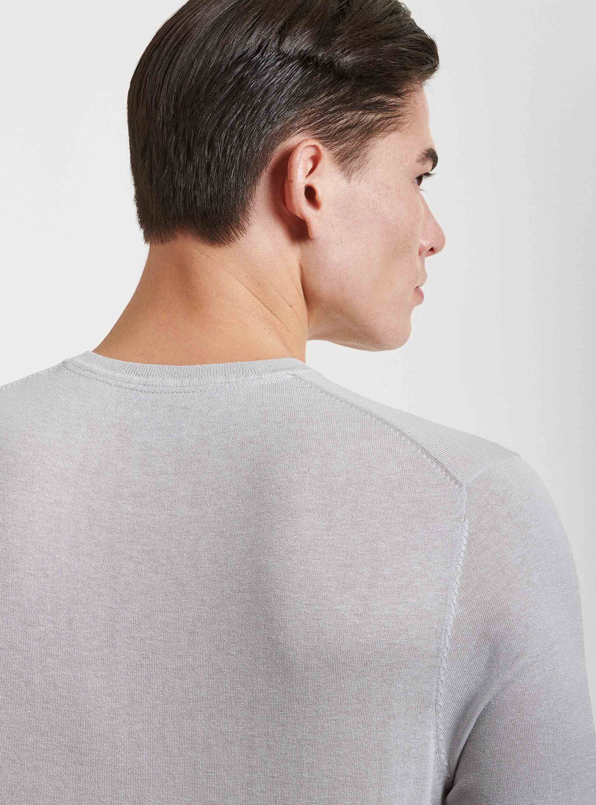 Pullover mit Rundhalsausschnitt aus Seide und Baumwolle, GRIGIO CHIARO MEL 0150C