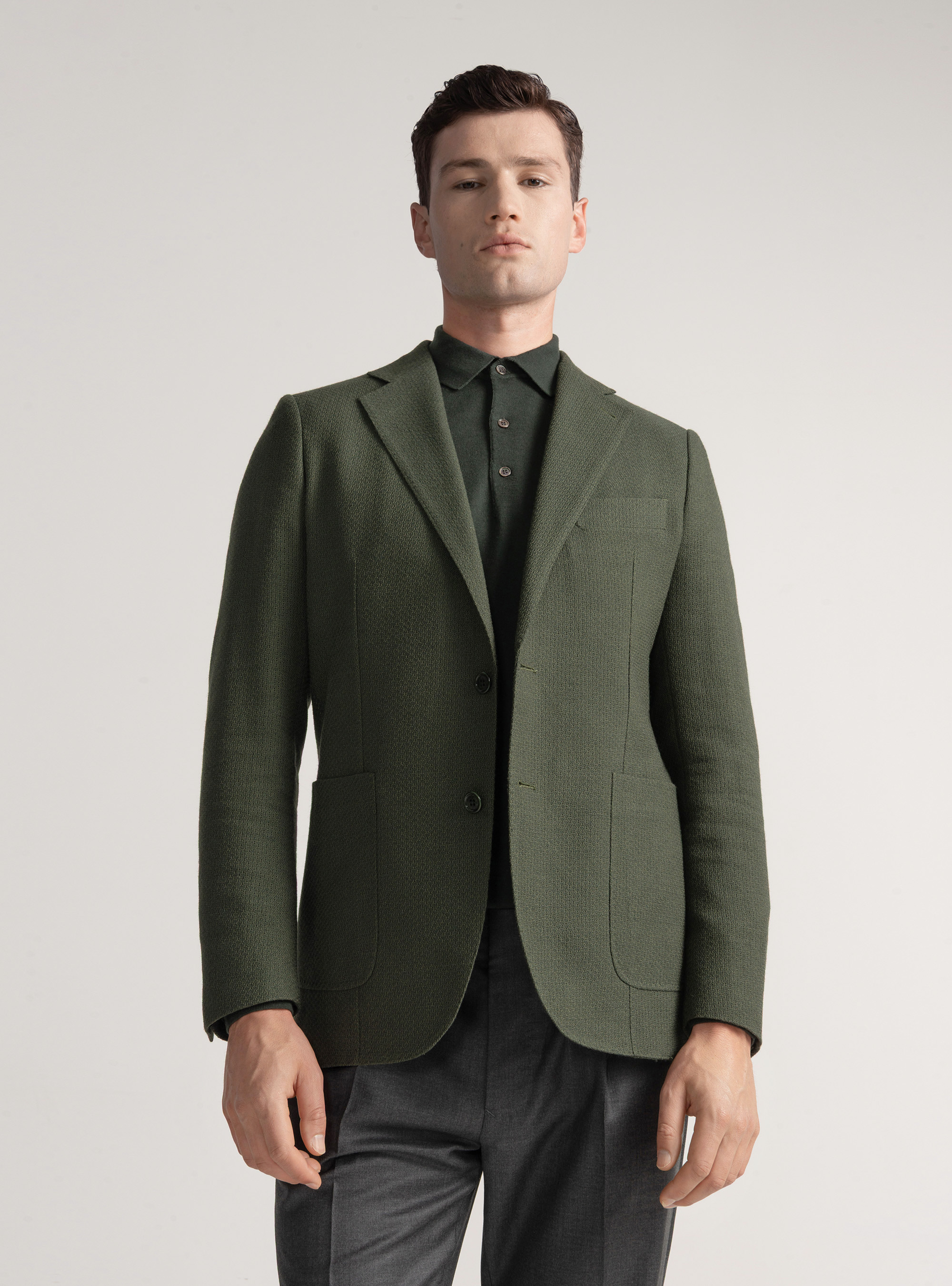 Wool and cotton leno blazer, GREEN