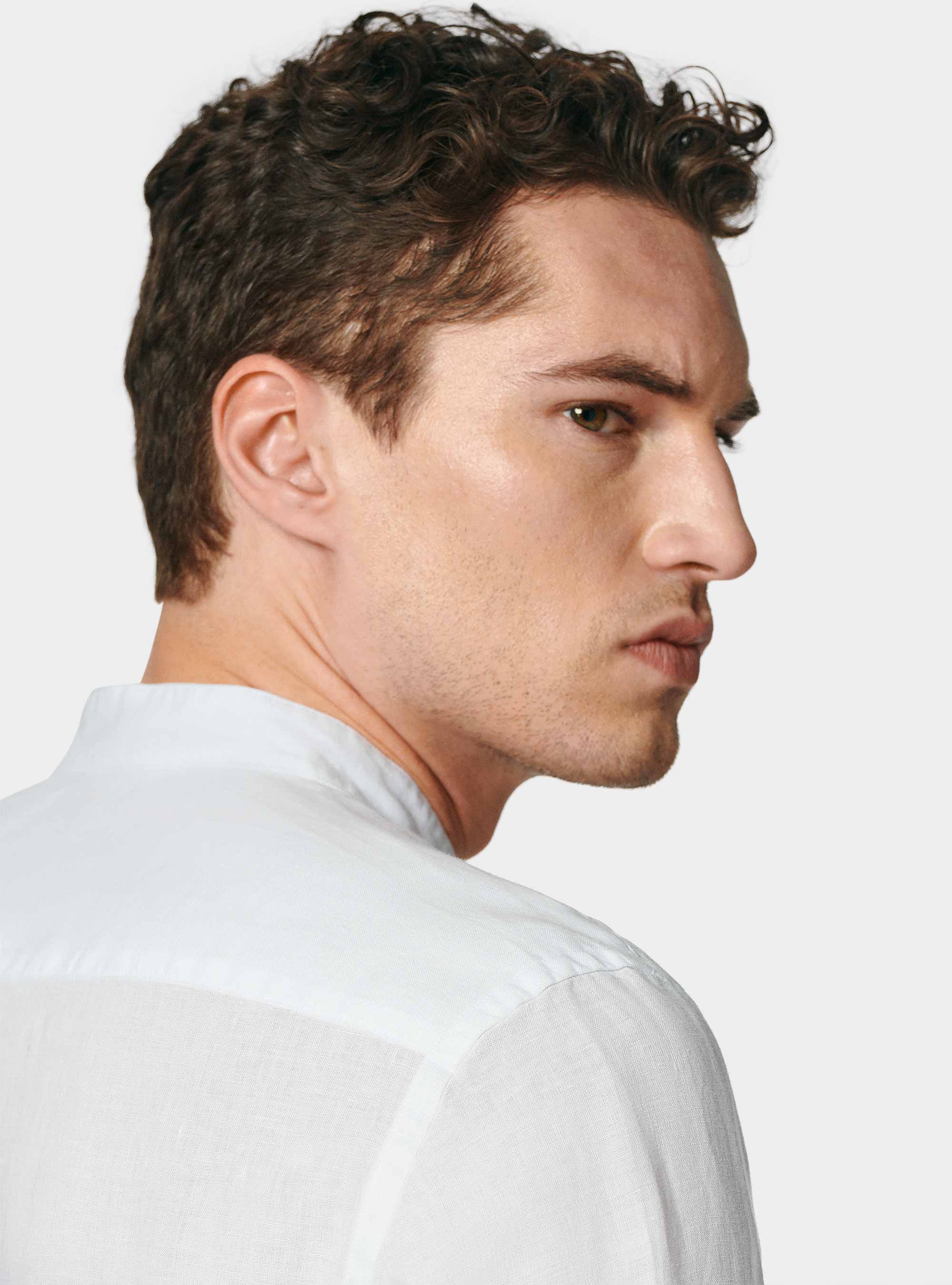 Chemise blanche cor&eacute;enne en pur lin, BLANC