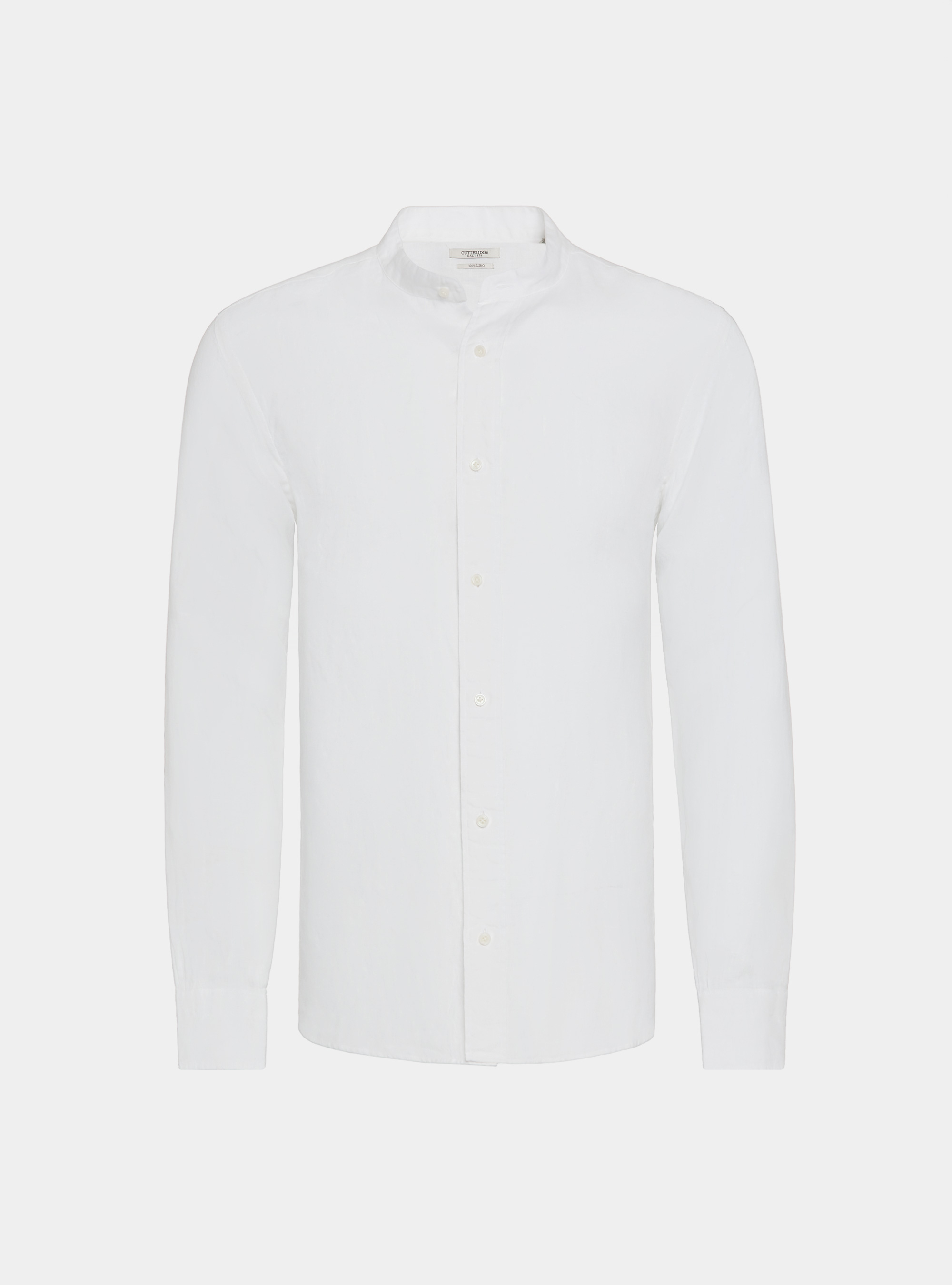 Camicia coreana in puro lino, BIANCO