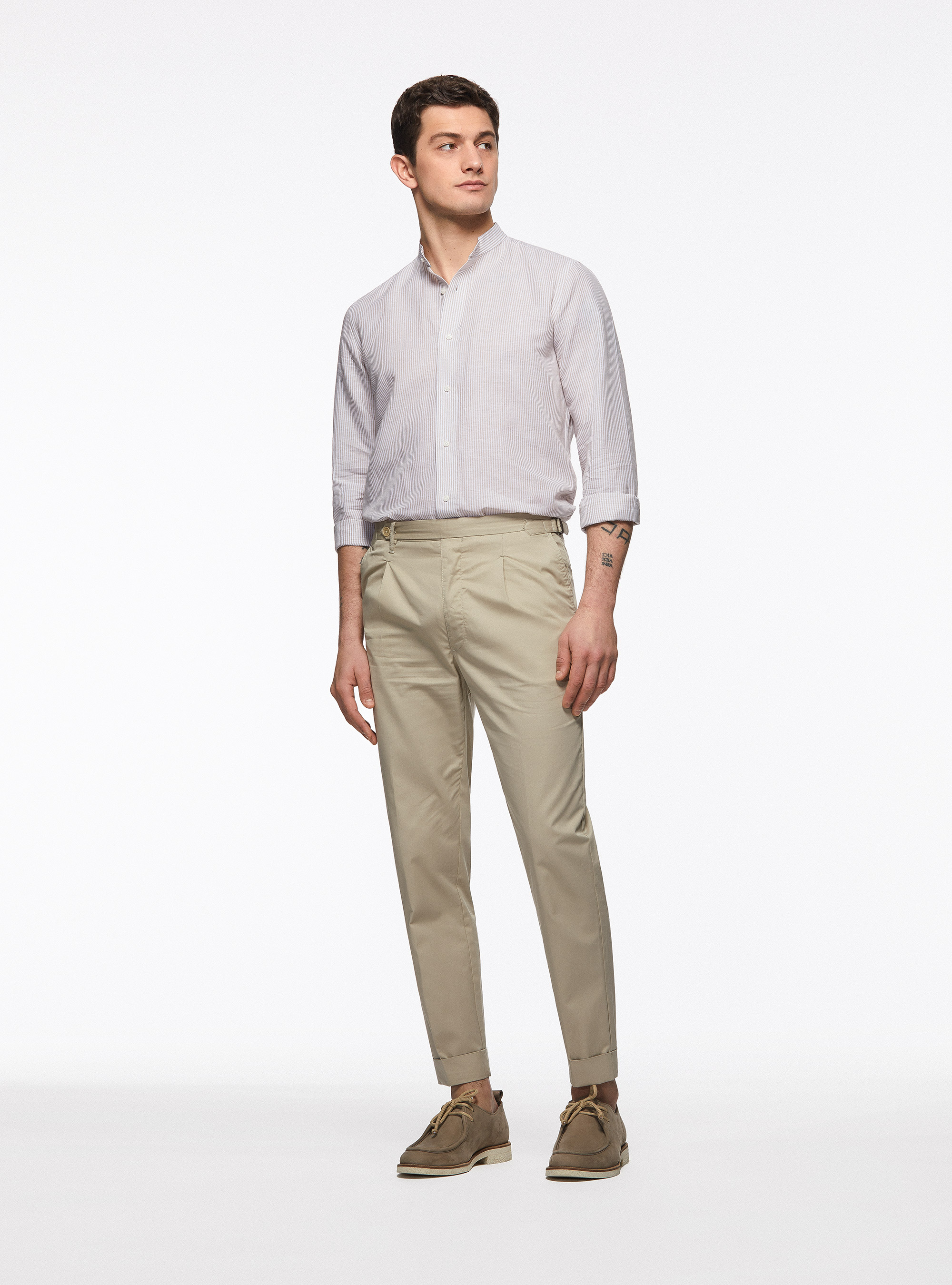Korean collar shirt in linen and cotton, SAND