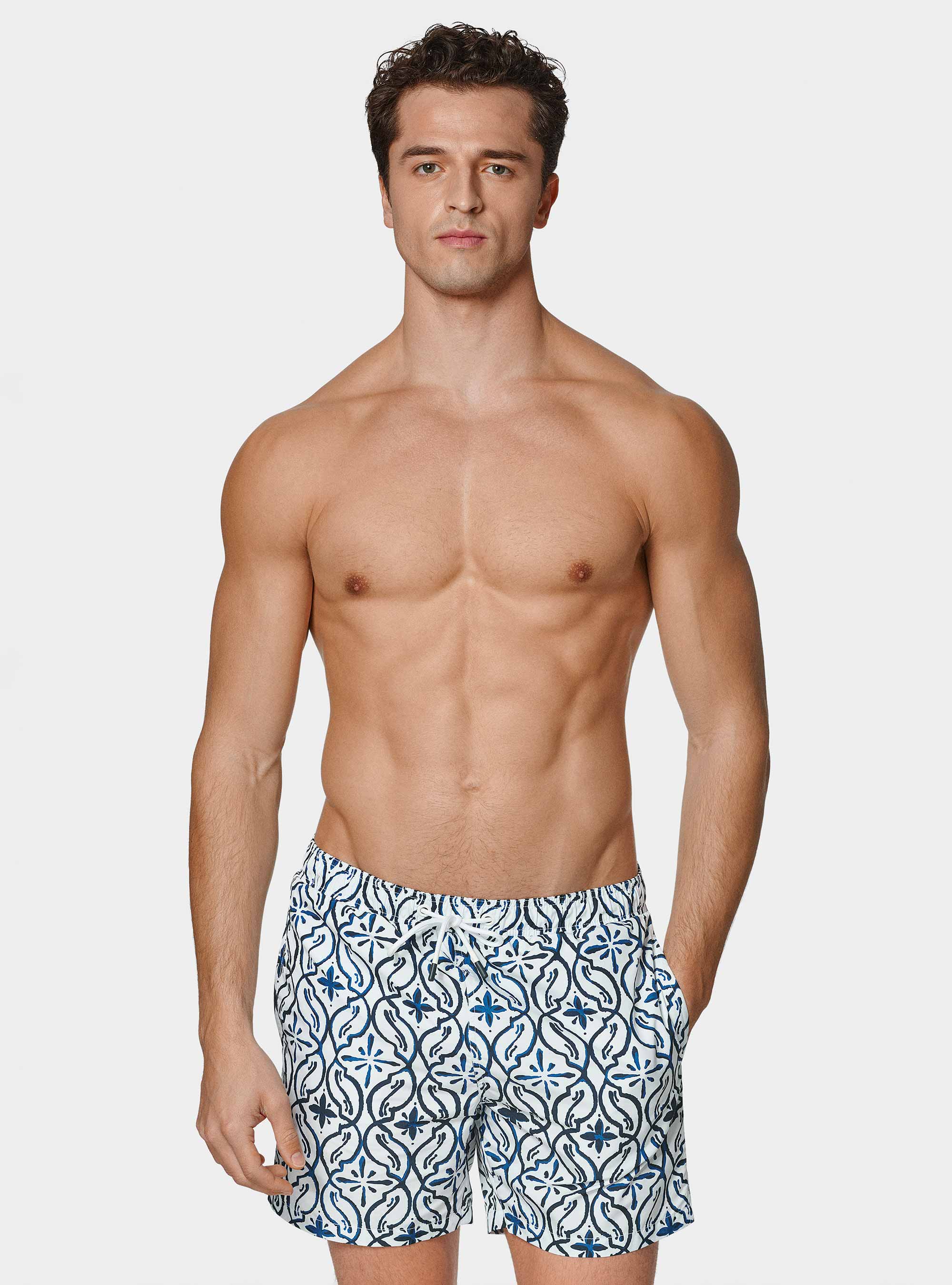 Maillot de bain imprim&eacute; majolique, BLEU