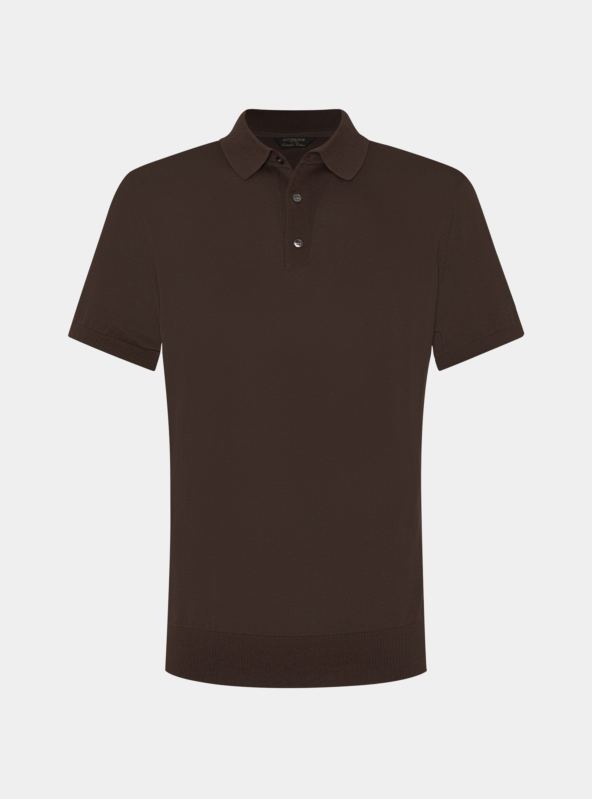 Extra-fine cotton knit polo shirt, BROWN