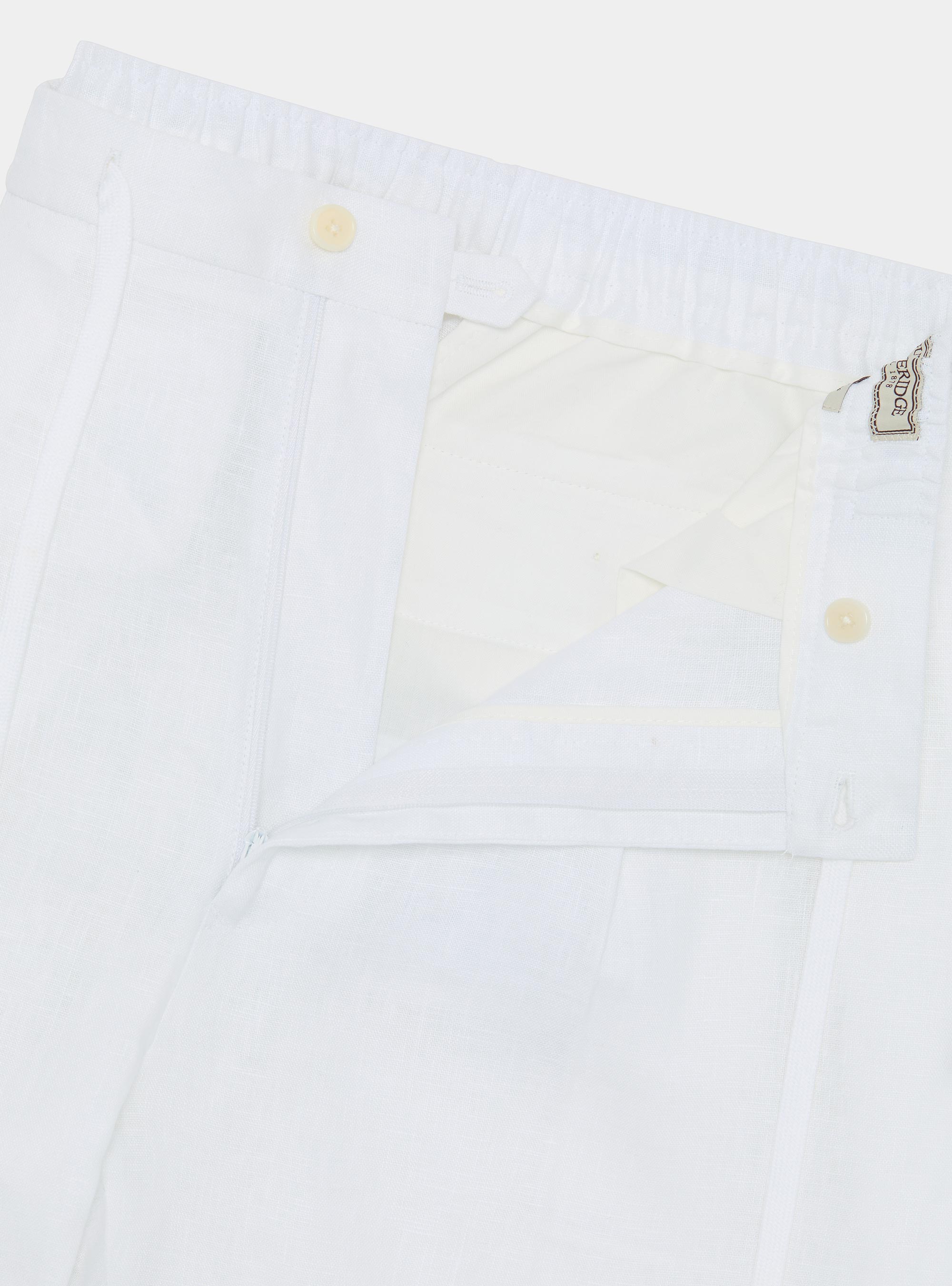 Pure linen trousers with pleat and drawstring, WHITE