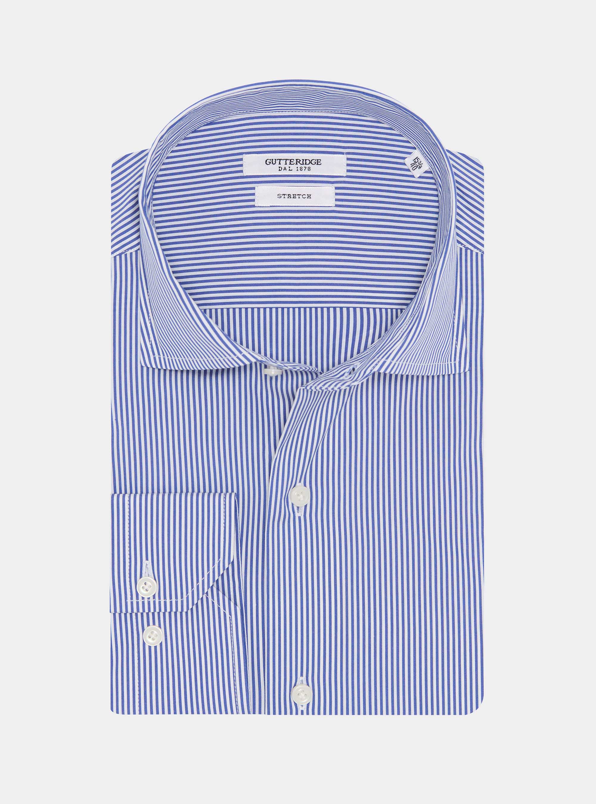Chemise ray&eacute;e en popeline de coton stretch, BLEU