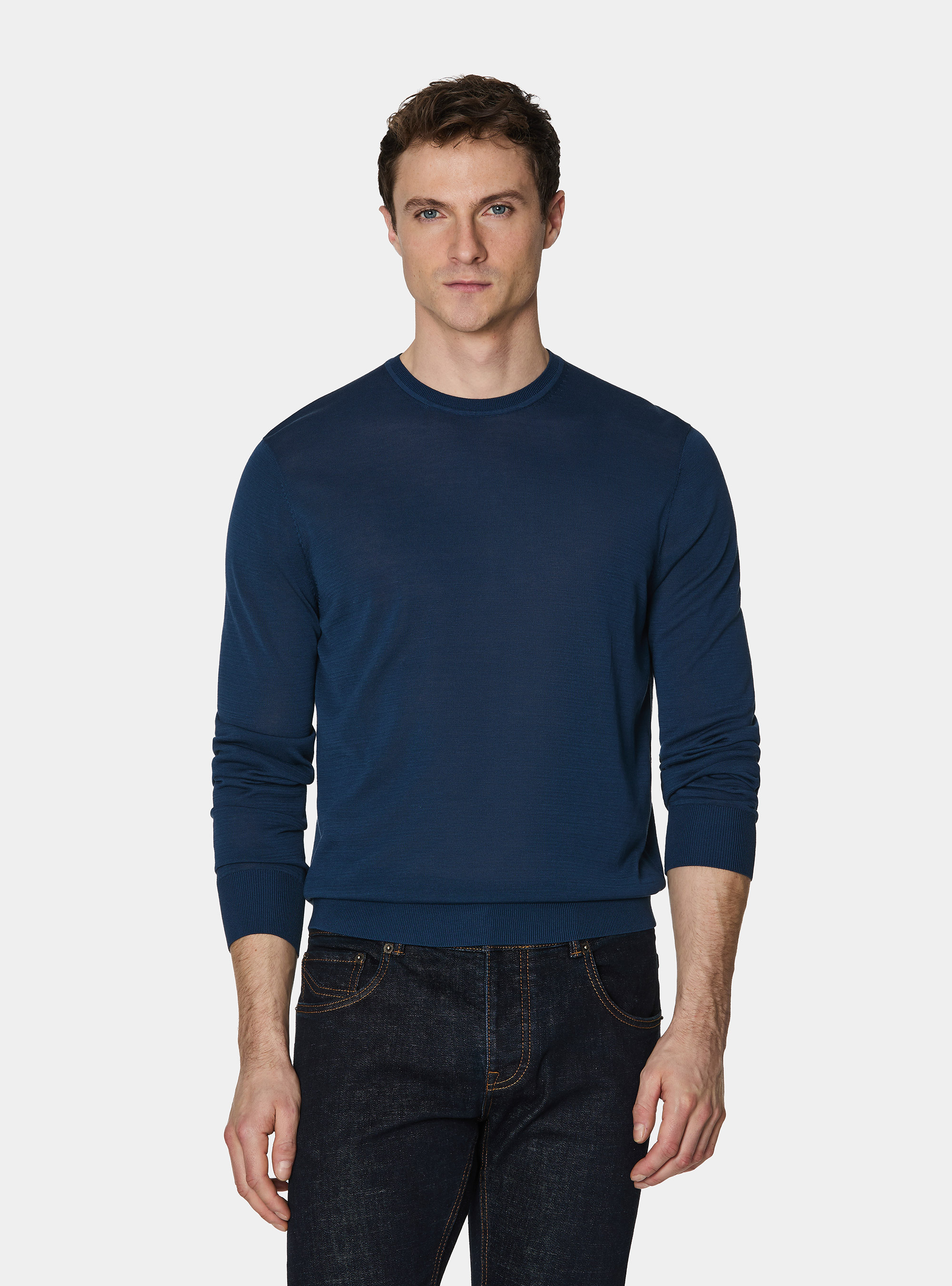 Rundhals-Pullover aus Baumwolle und Seide, INCHIOSTRO 0232C
