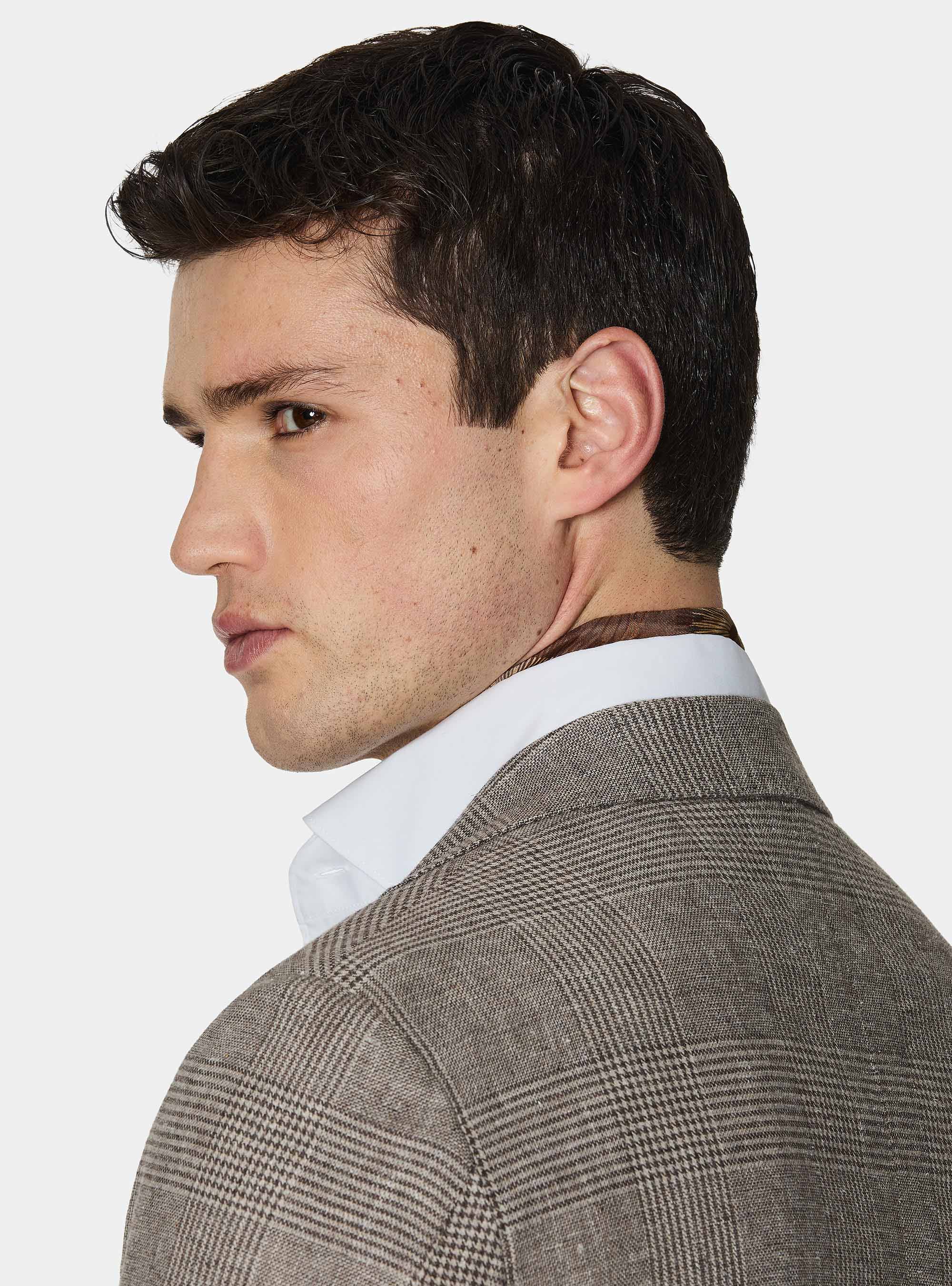 Prince of Wales blazer in linen and cotton, BROWN