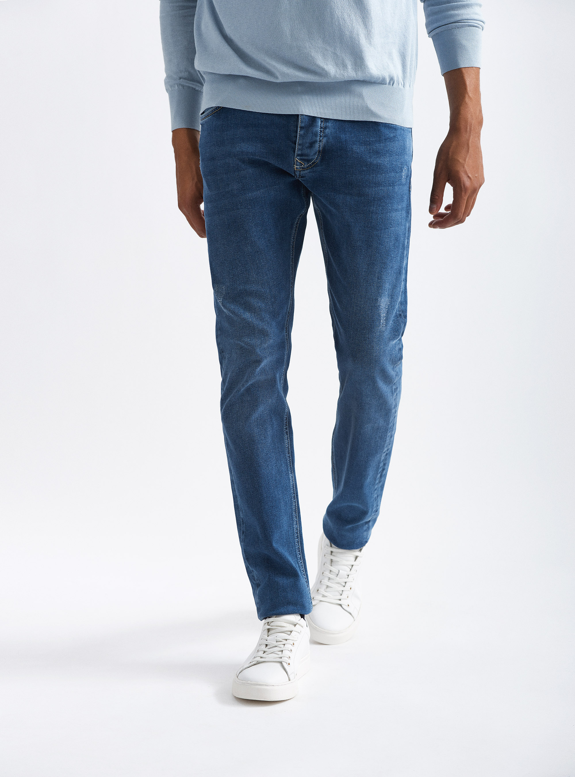 5-pocket jeans with rips, NAVY BLUE