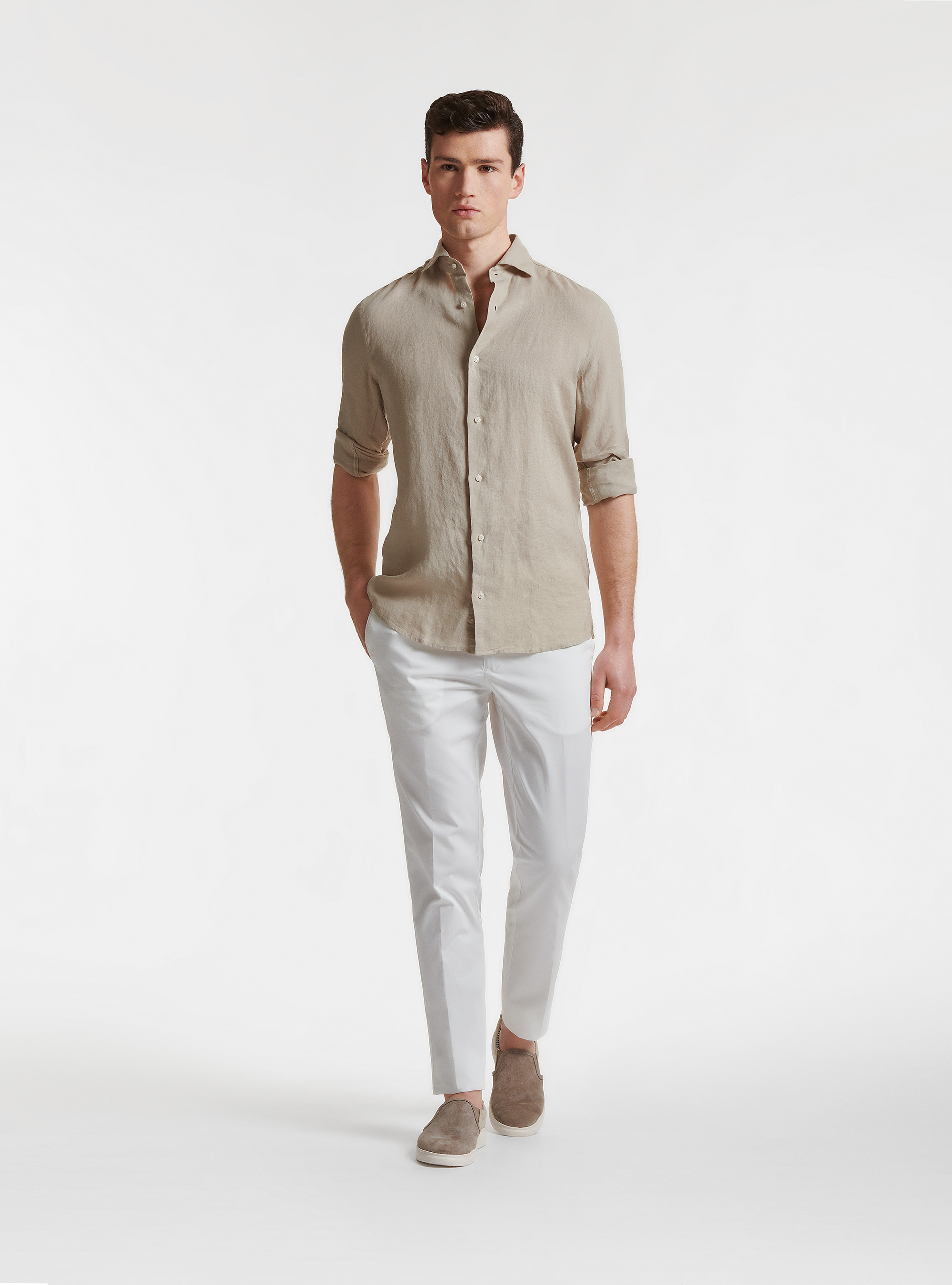 Camicia collo semi francese in puro lino, SABBIA