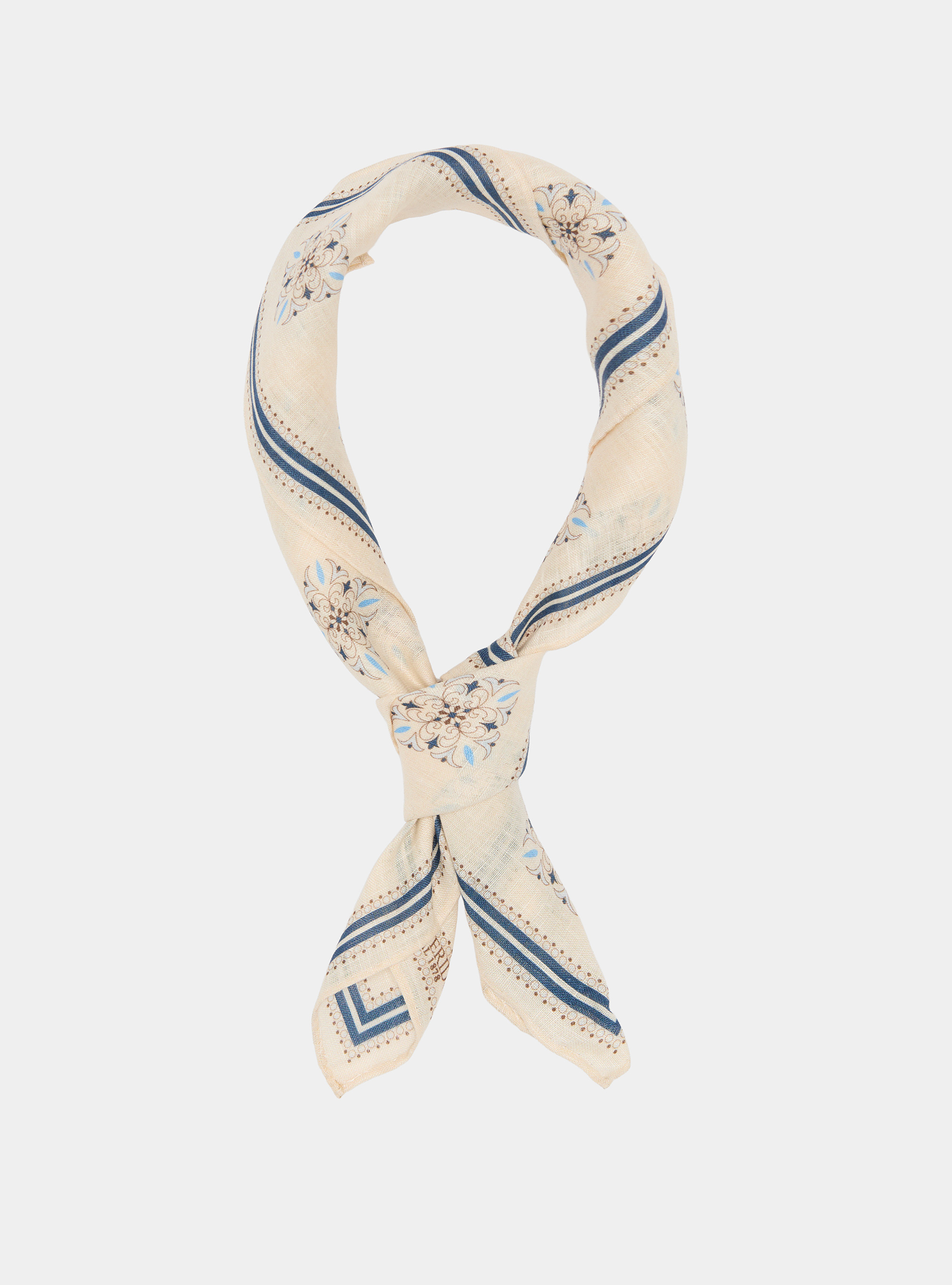 Patterned linen foulard, ECRU