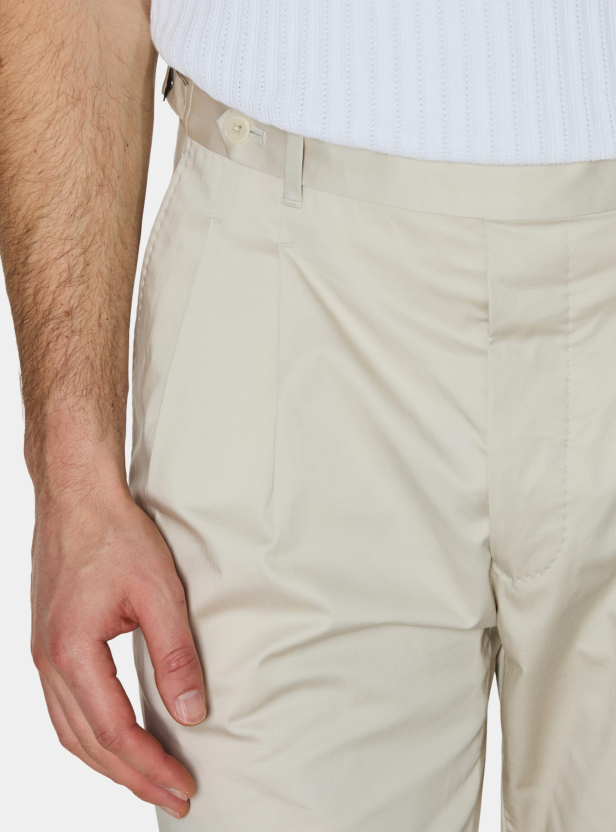 Stretch poplin cotton pleated trousers, OFF-WHITE