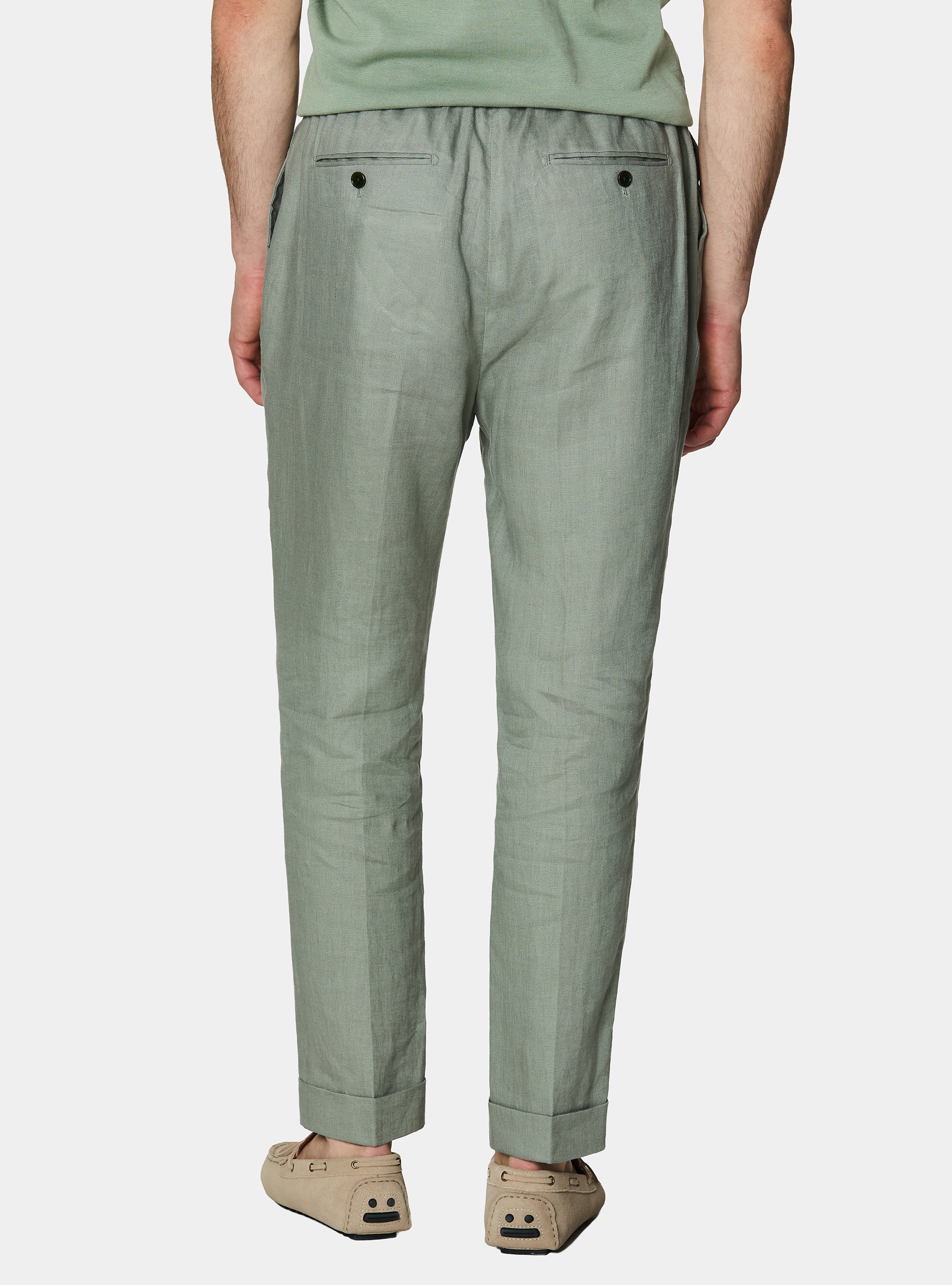 Pantal&oacute;n de lino puro con pinzas y cord&oacute;n de ajuste, SALVIA 0602C