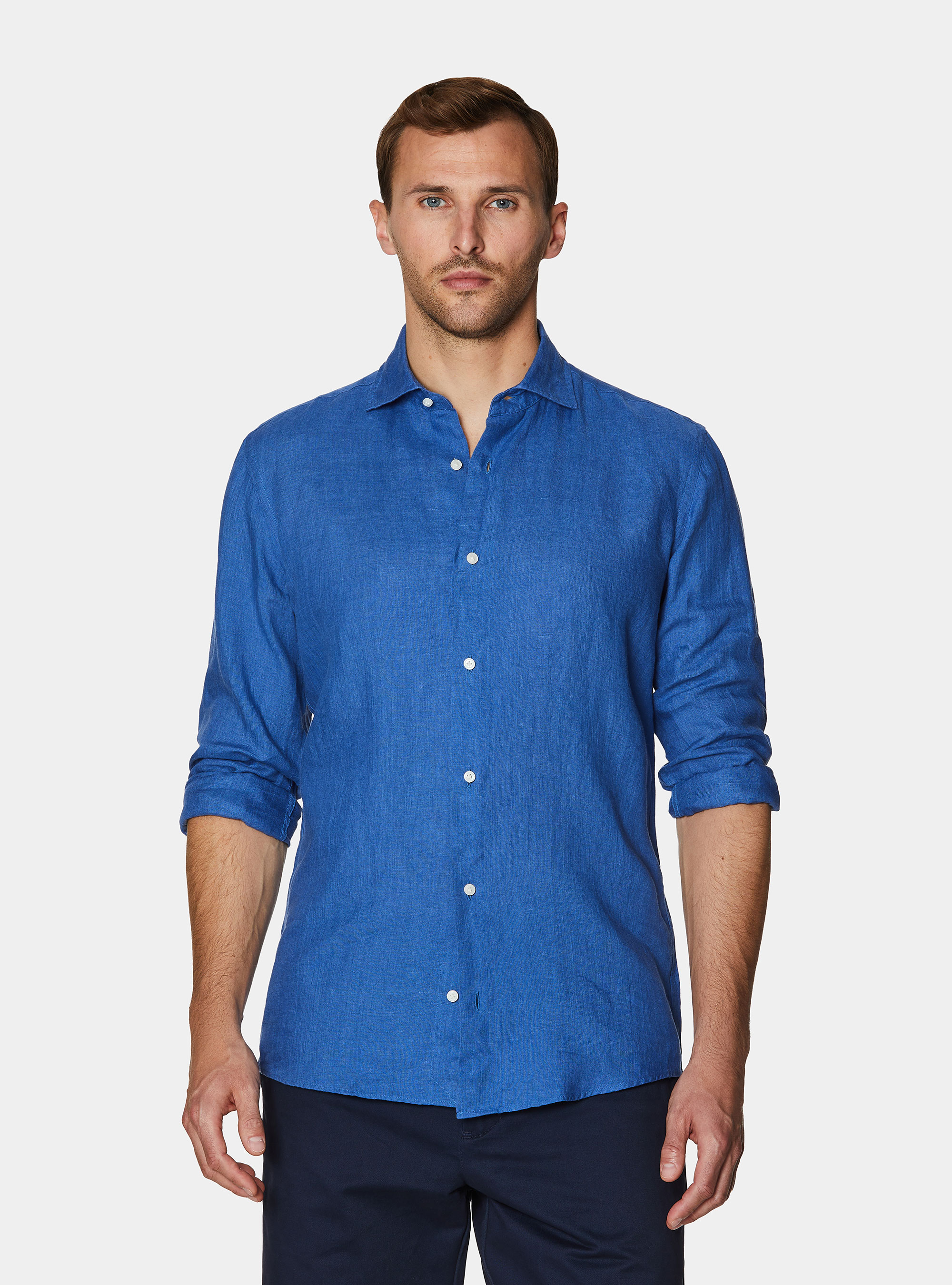 Camisa de lino puro, AZUL MEDIO