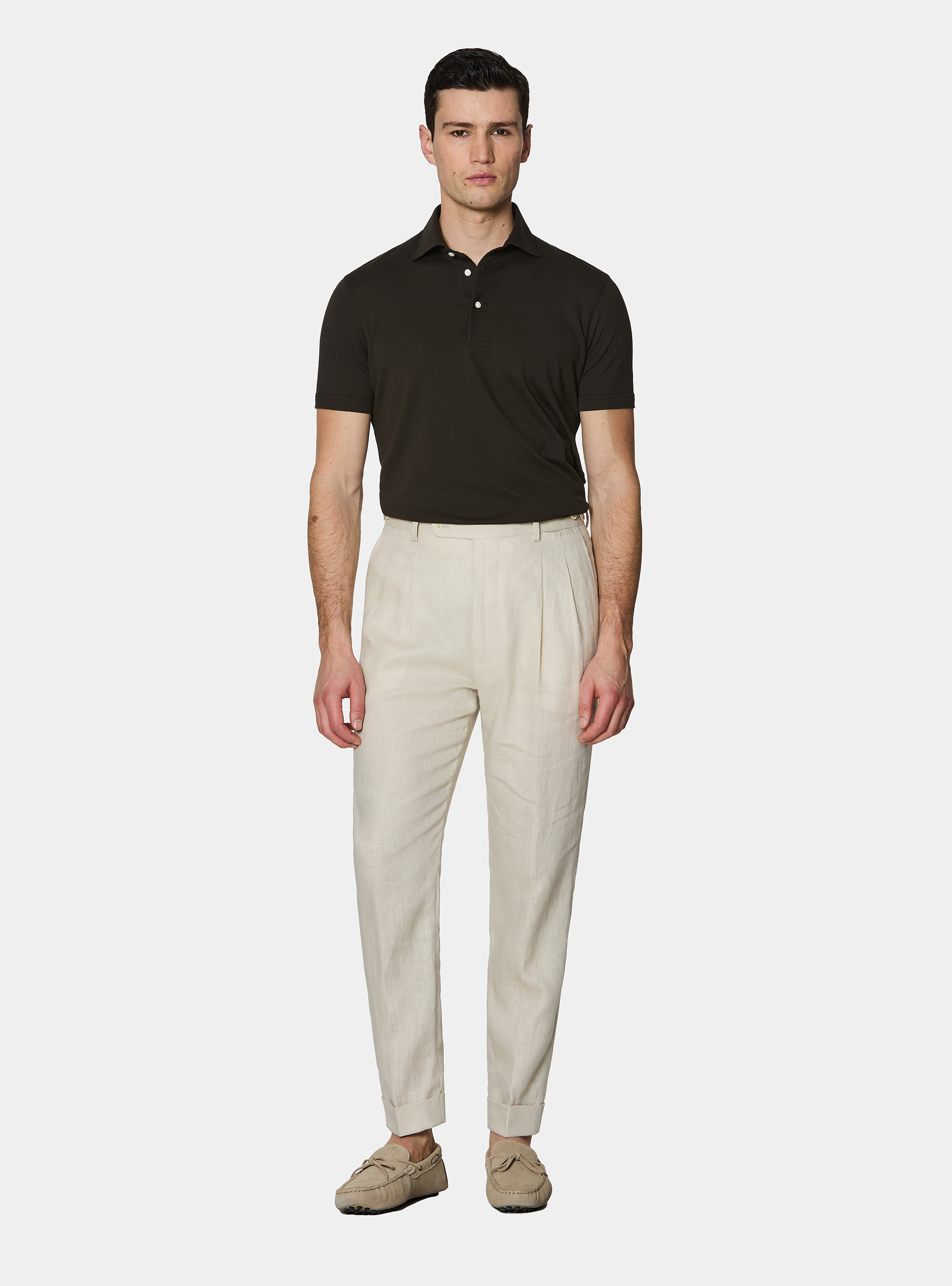 Pantalon &agrave; double couture en pur lin, &Atilde; CRU