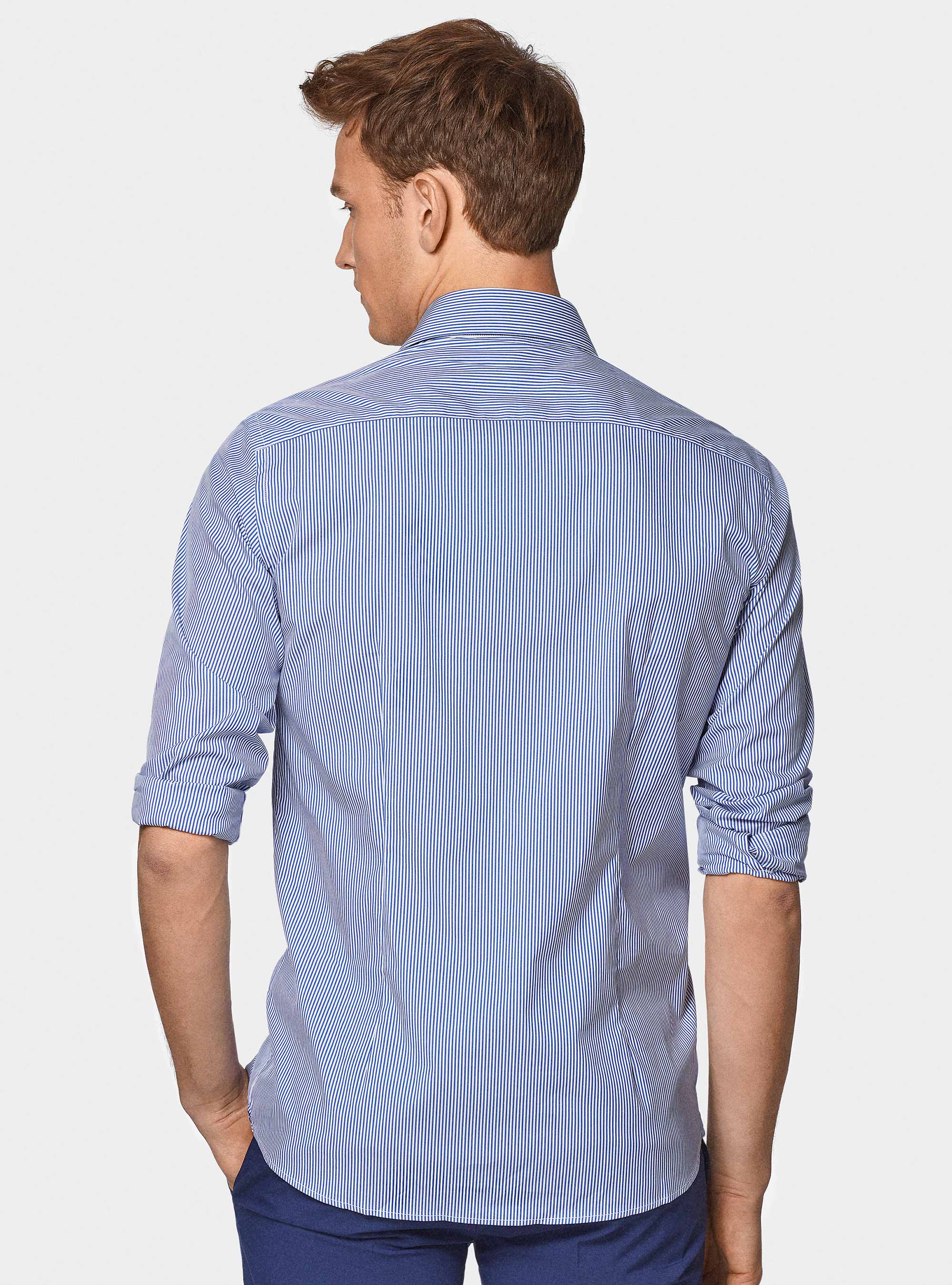 Stretch poplin striped shirt, BLUE