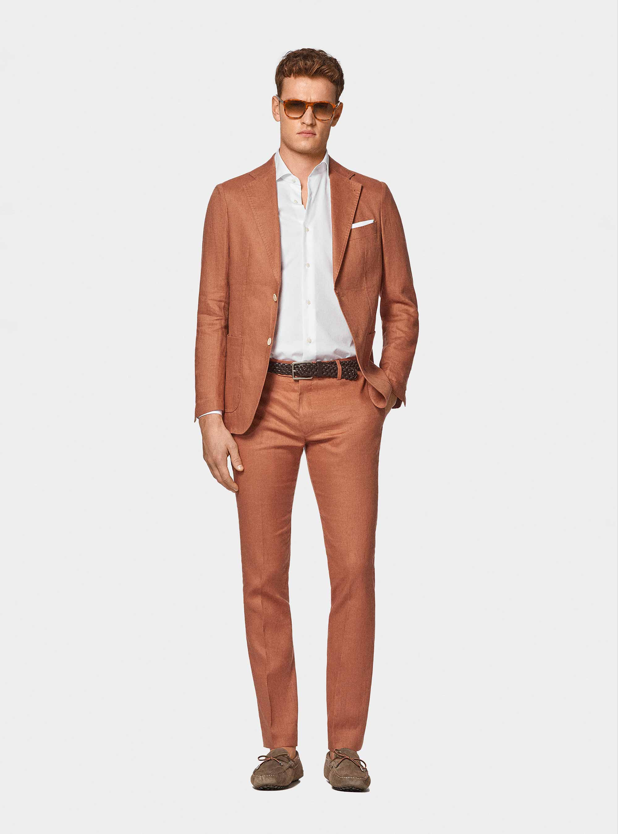 Pantaloni abito in puro lino, ROSA SALMONE 0468C