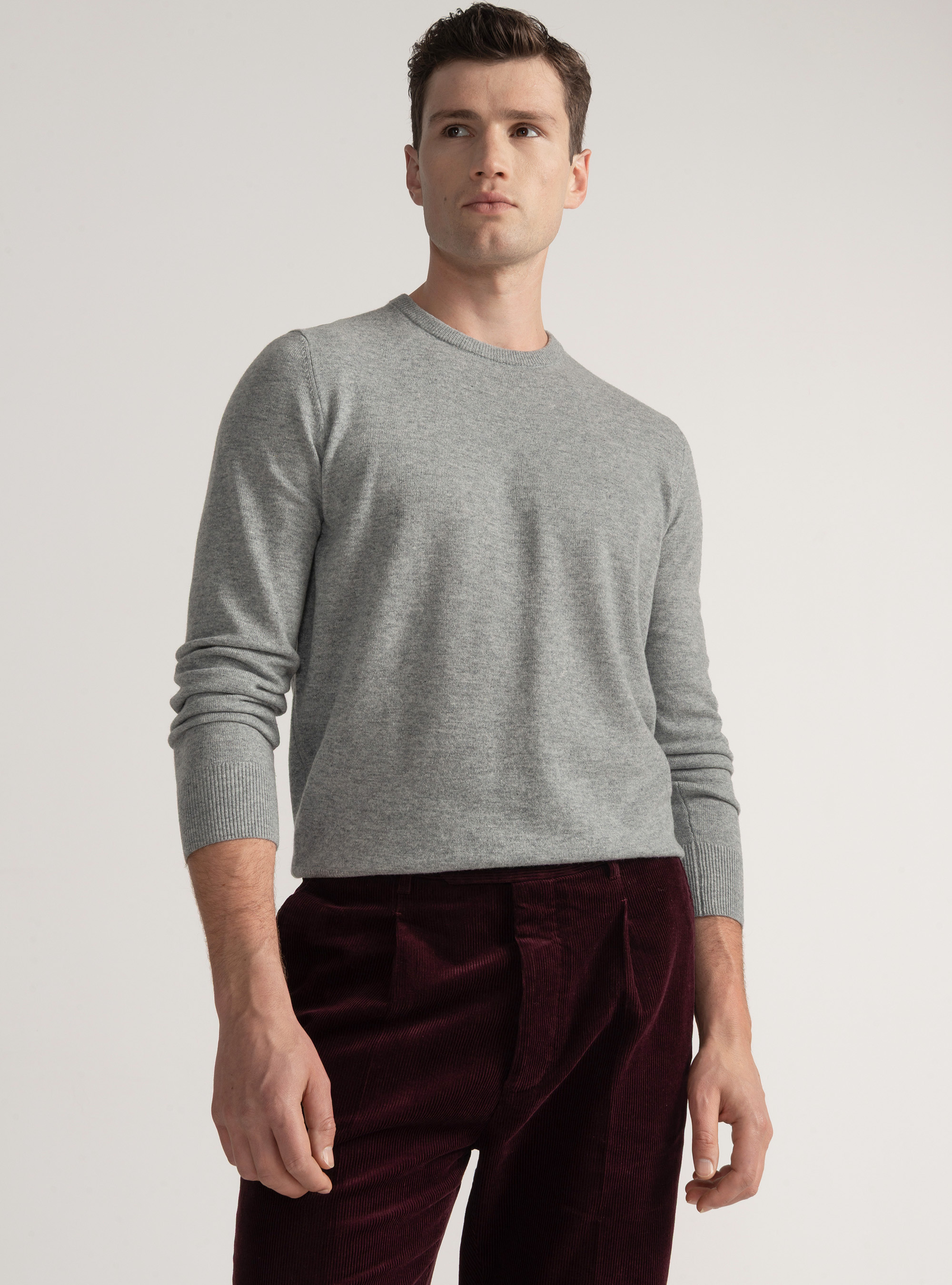 Maglia girocollo in lana lambswool e cashmere, GRIGIO MELANGE 0151C