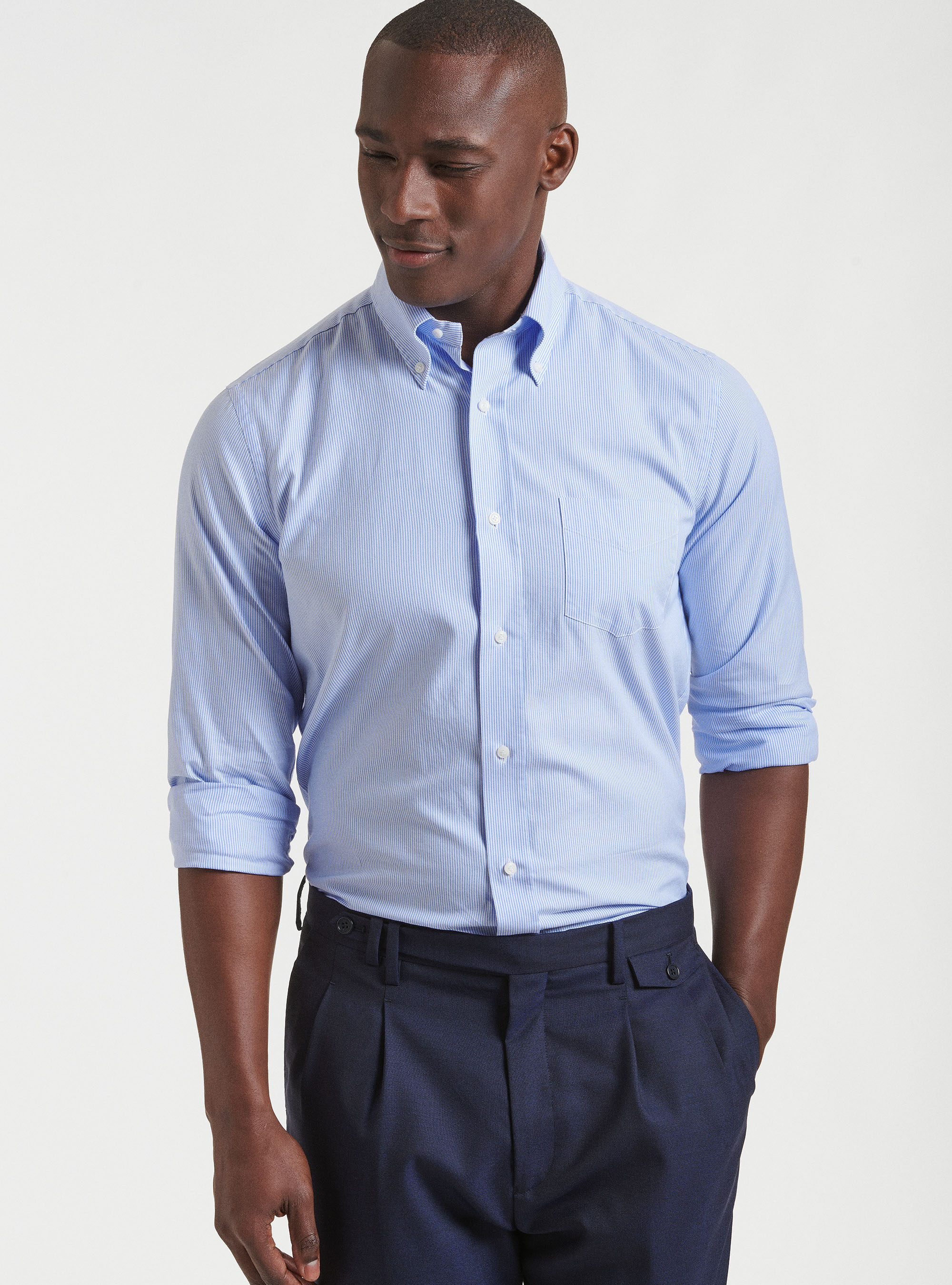 Double twisted cotton oxford button-down collar shirt, LIGHT BLUE