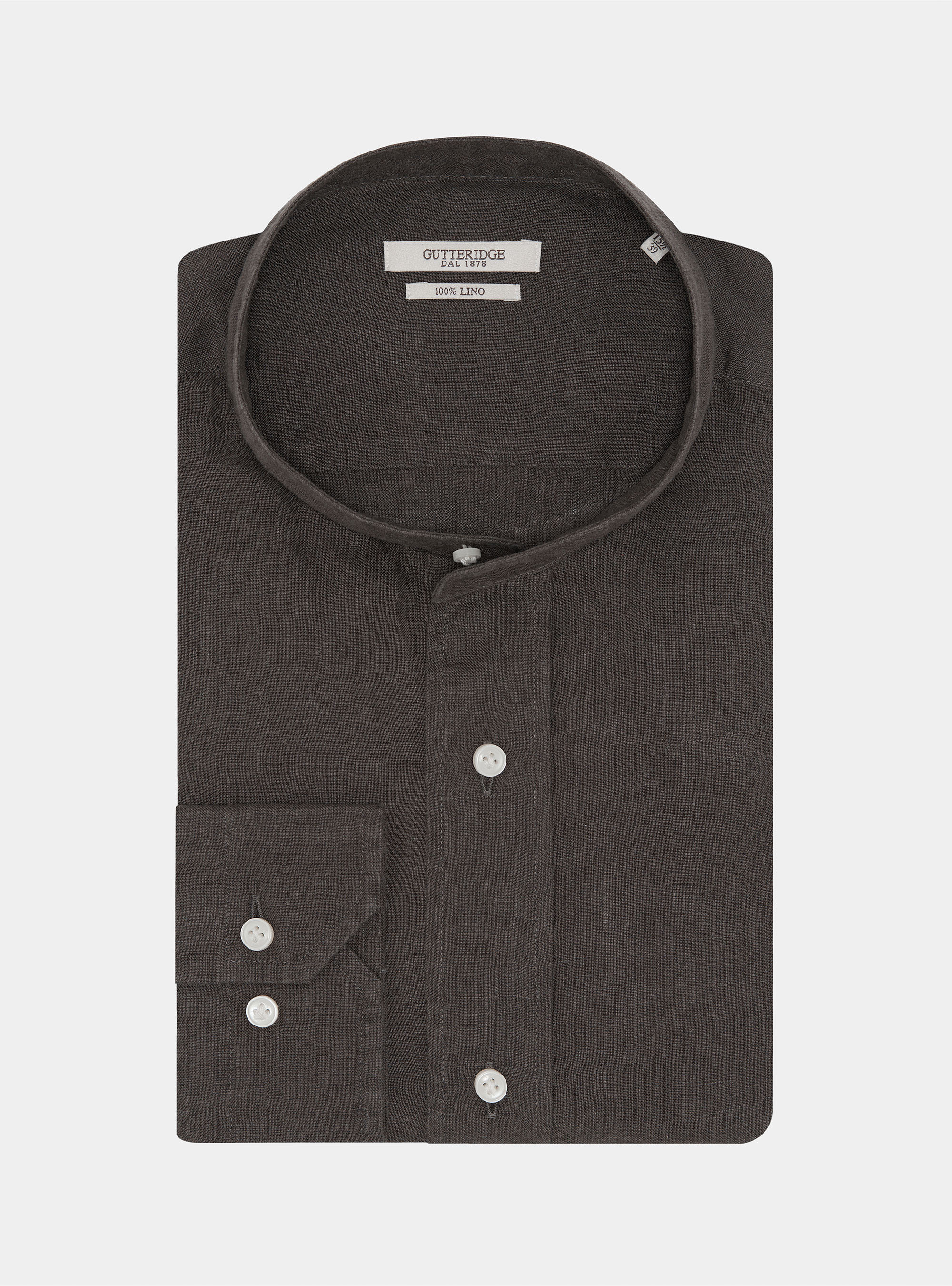 Korean shirt in pure linen, BROWN