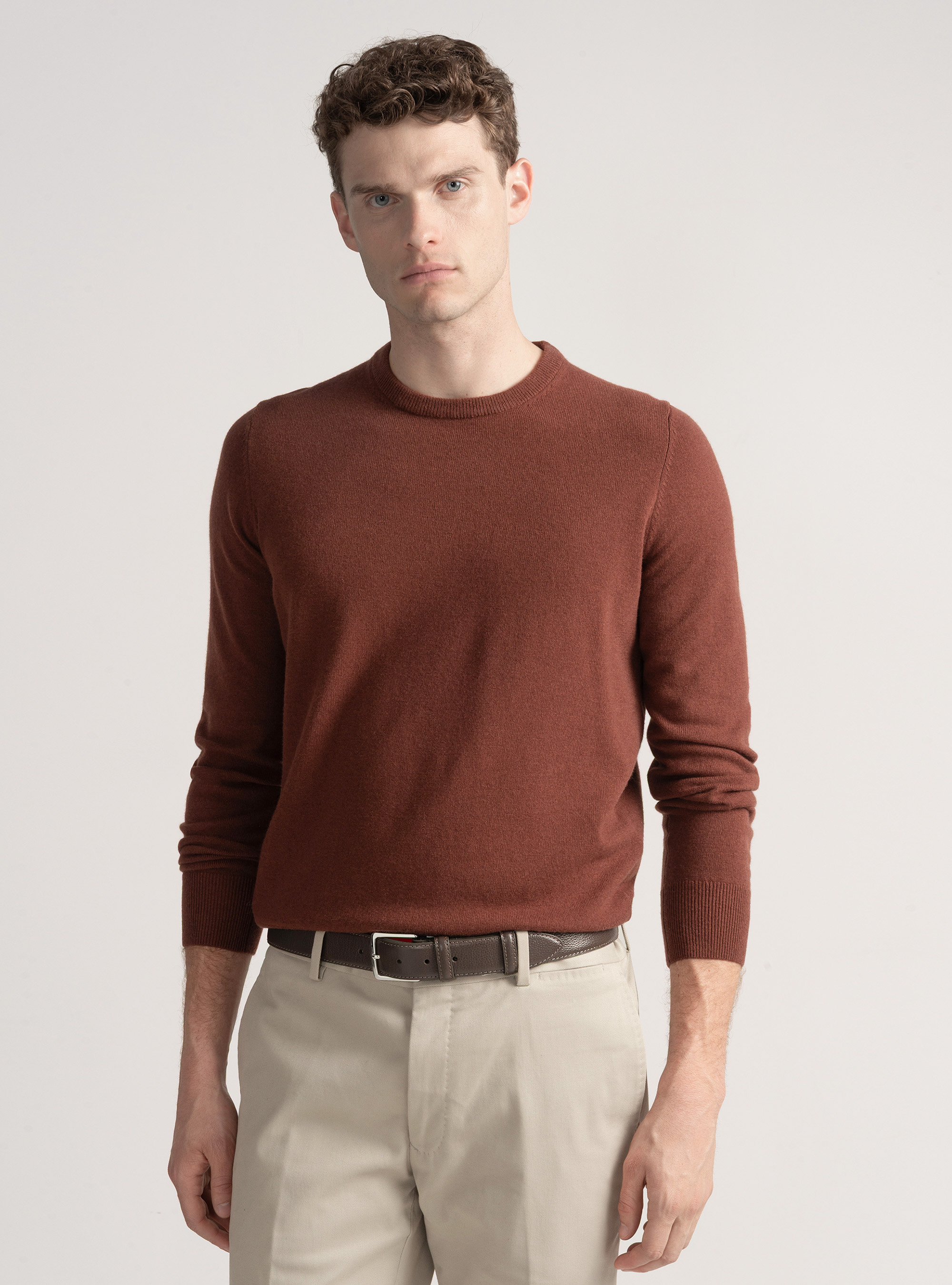 Maglia girocollo in lana lambswool e cashmere, 0396C MATTONE